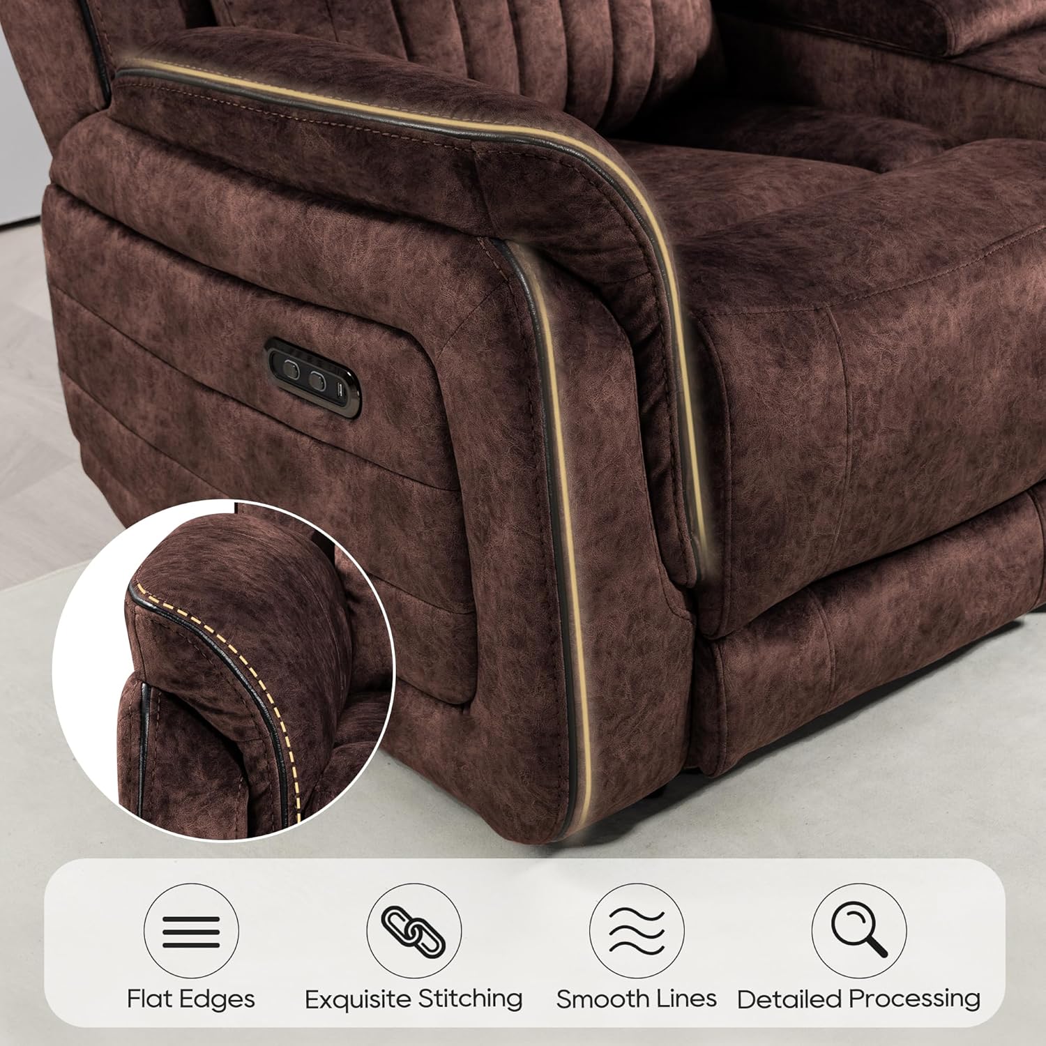 Power Zero Gravity Reclining Loveseat with Adjustable Headrest, Double Reclining Loveseat with Console, Power Loveseat Recliner with USB & Type-C Ports for Living Room (Brown)