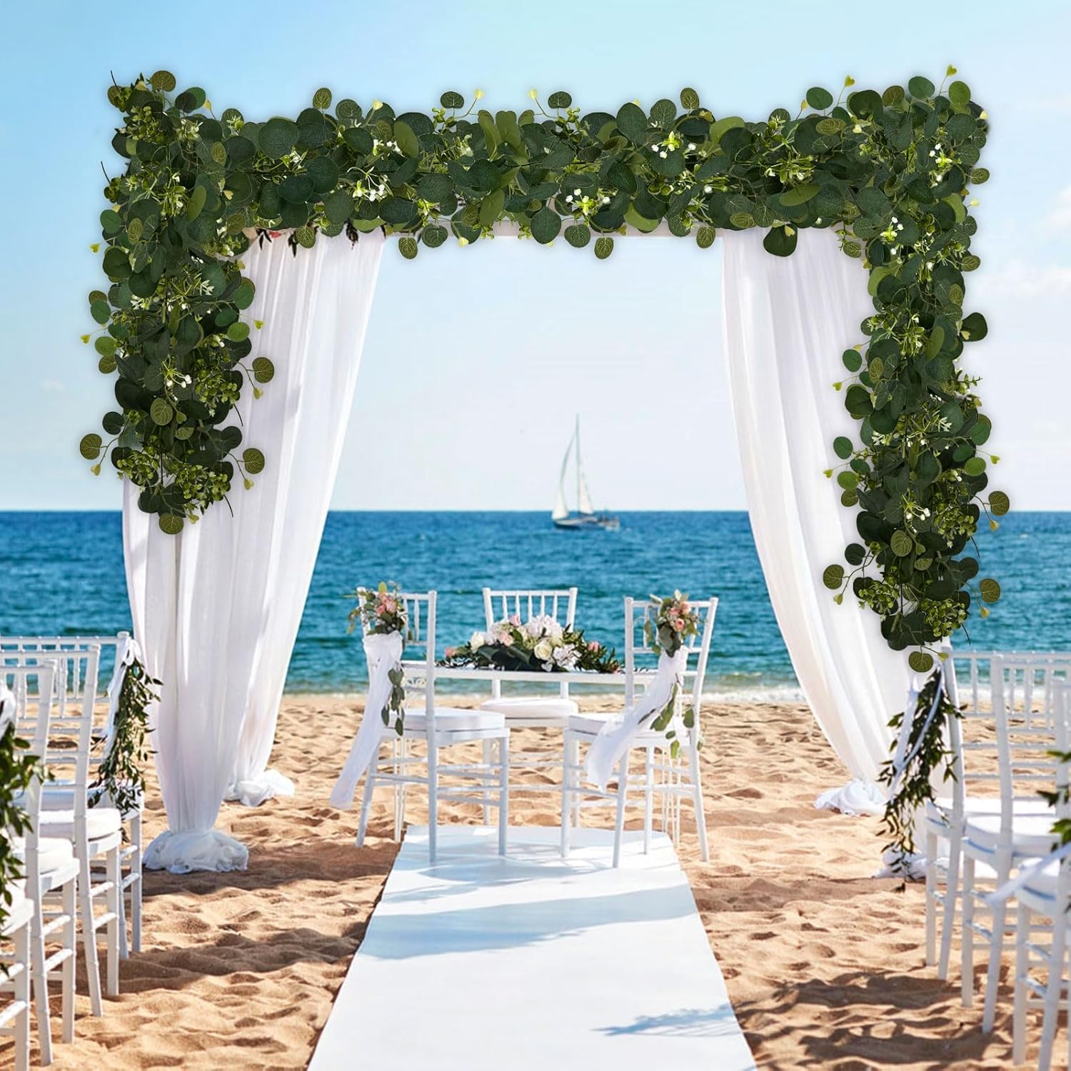 4Pcs Eucalyptus Garland, 6FT Green Flower Garland Decor, Artificial Faux Eucalyptus Leaves Greenery Vines for Table Runner Wedding Bedroom Mantle Centerpieces Backdrop Decorations - Image 5