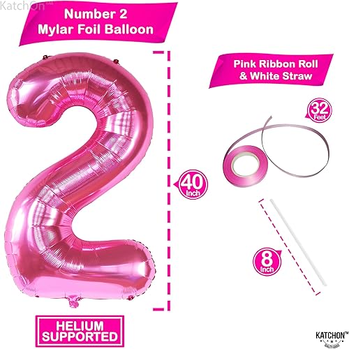 Miniatura 2 de KatchOn, Globo rosa con el número 2 de 40 pulgadas Globo rosa intenso del número 2, dos decoraciones geniales para fiesta de cumpleaños para niña