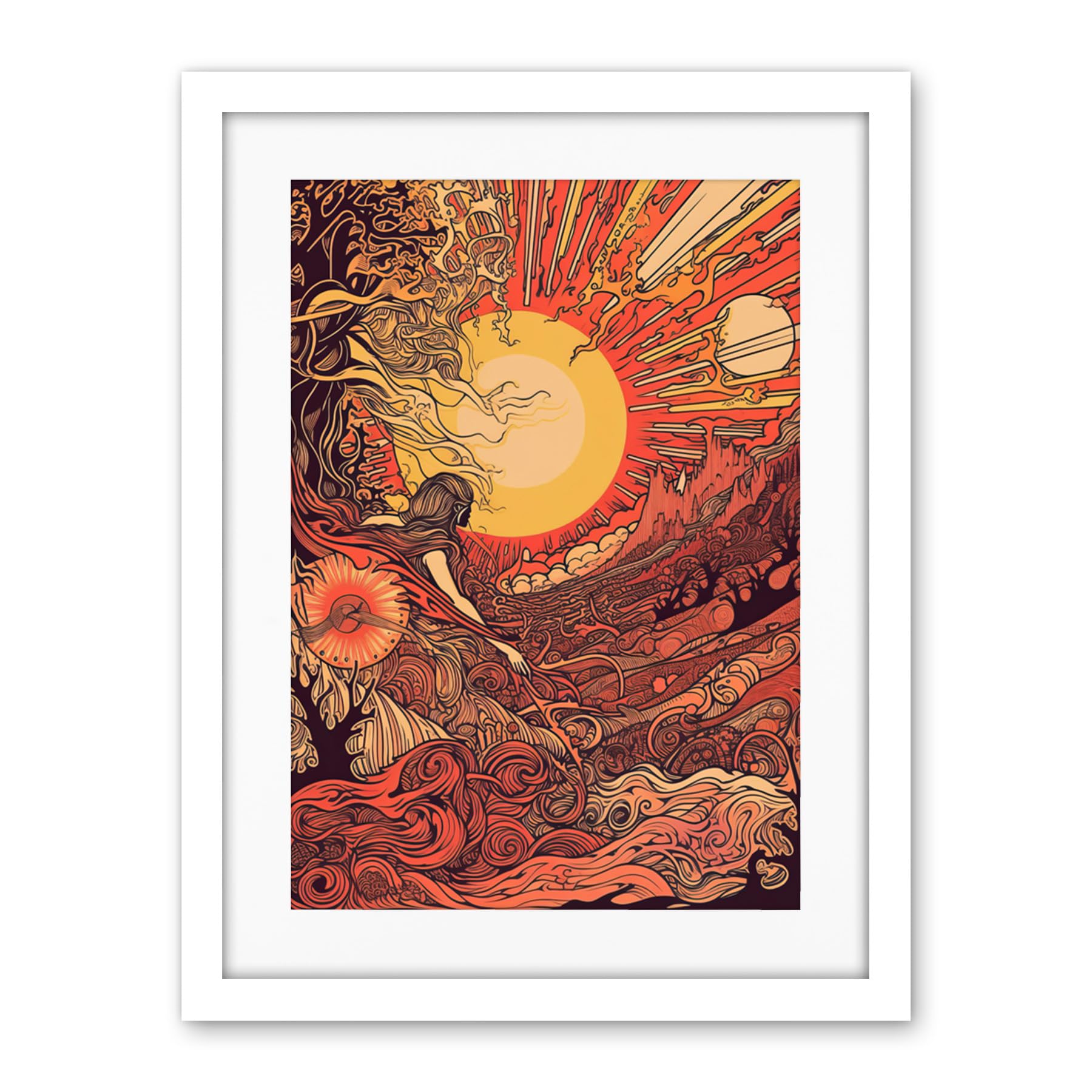 Artery8 Venus Sunset Fantasy Landscape Illustration Artwork Framed Wall Art Print 18X24 Inch