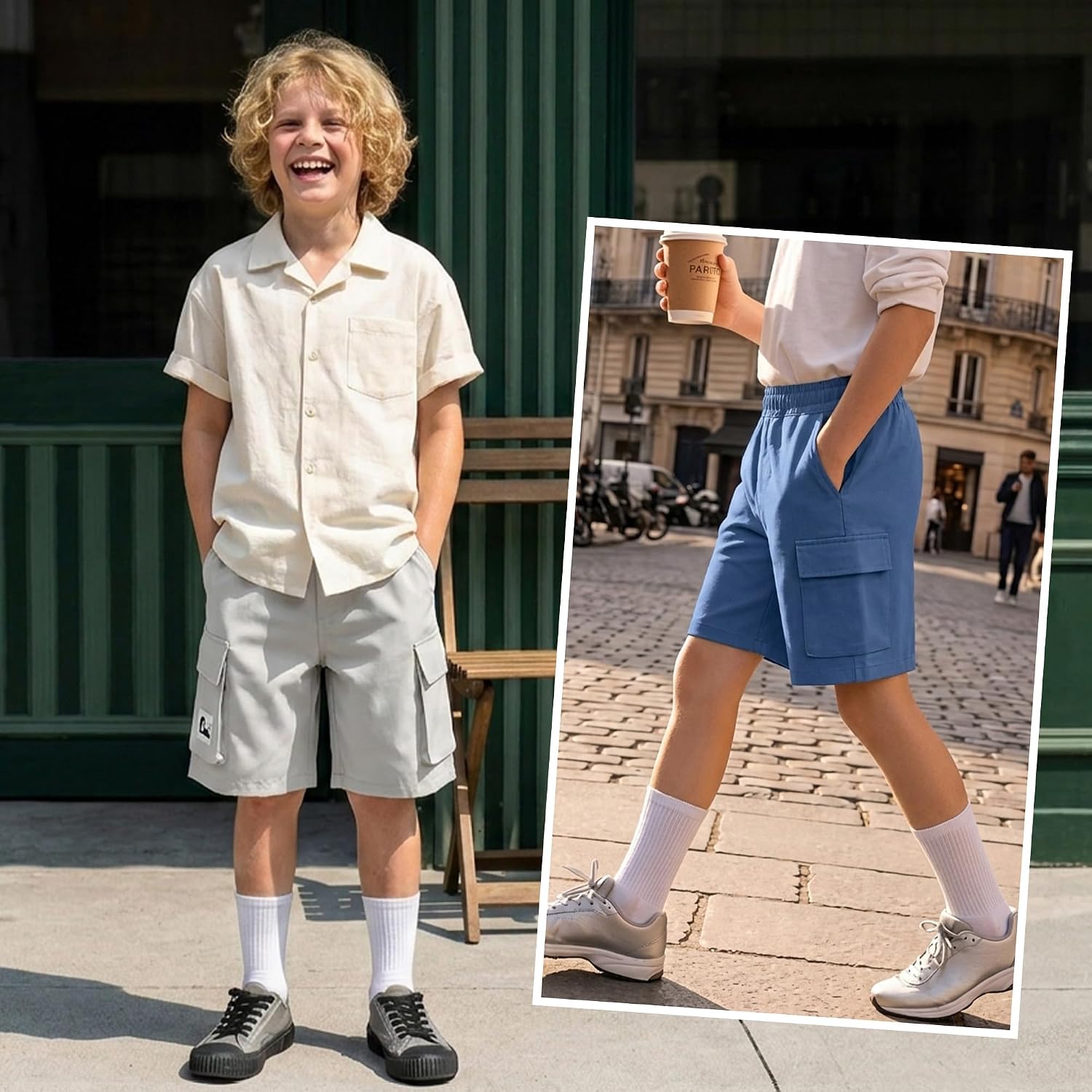2-Pack Boys Cargo Shorts Elastic Waist Techwear Utility Running Hiking Active Clothes 3-12T