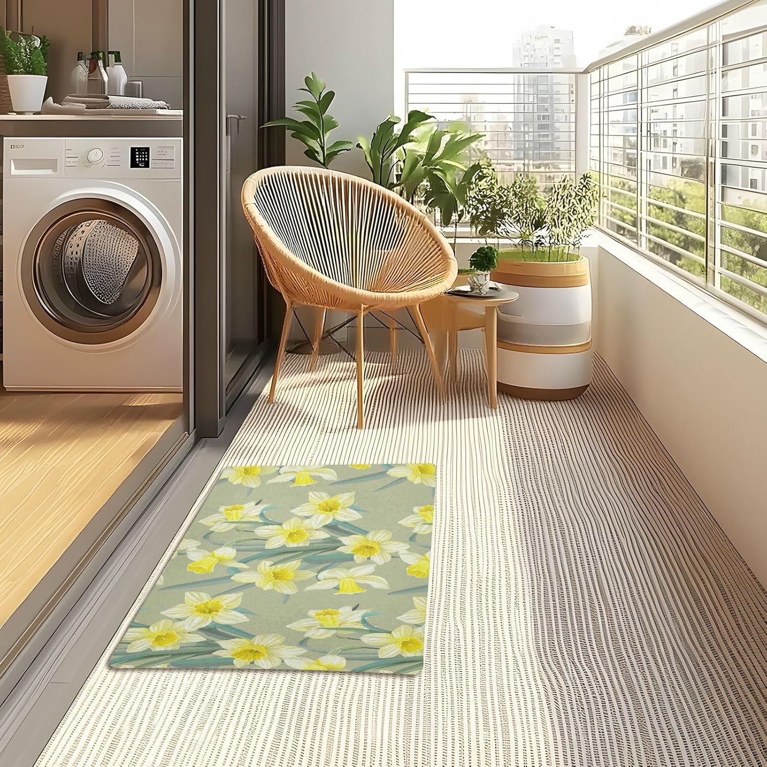 OTVEE Front Door Mat Vintage Easter Yellow Daffodils Flowers Welcome Doormat Entrance Mat for Spring Easter Decor