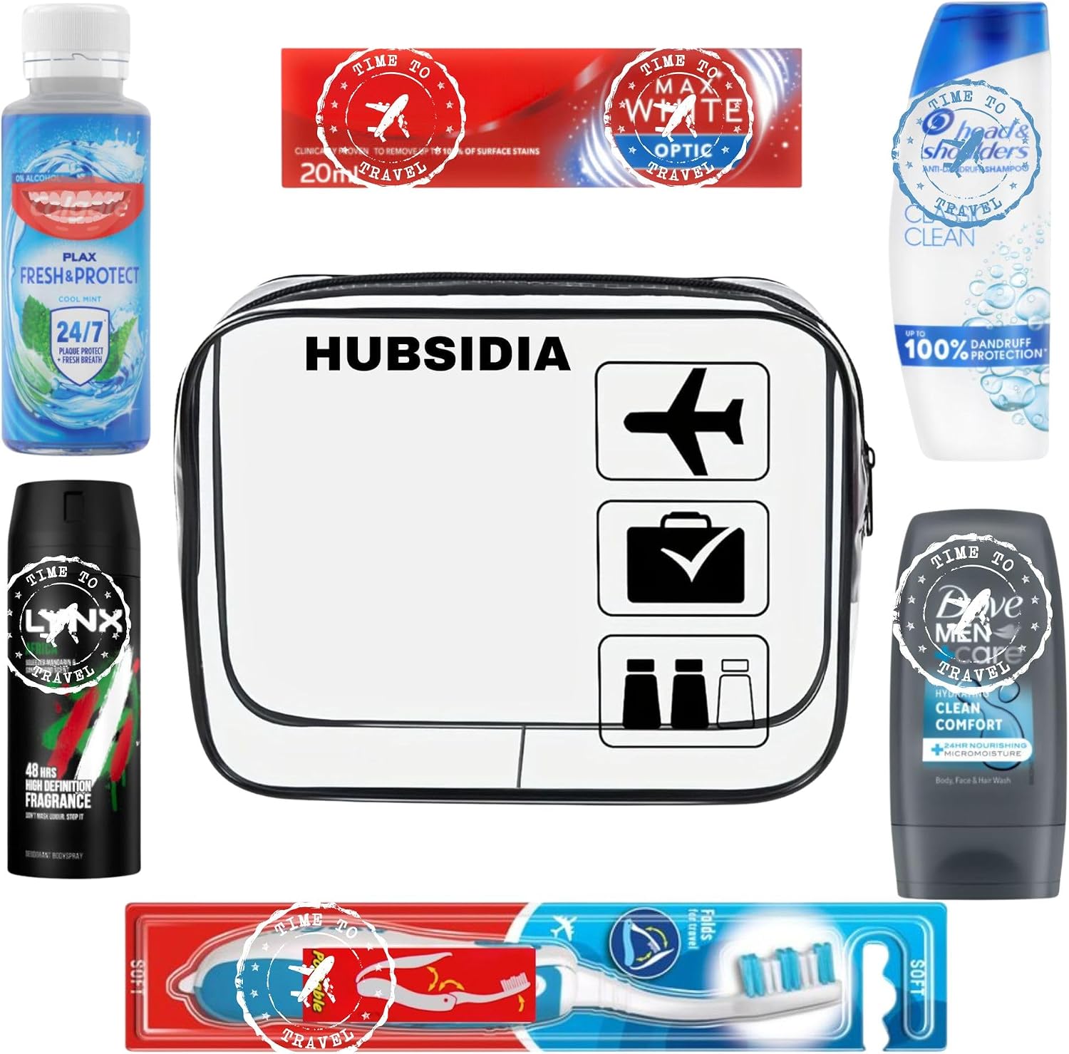 Travel Size Toiletries Set for Men with Hubsidia Clear Travel Bag Airport Approved