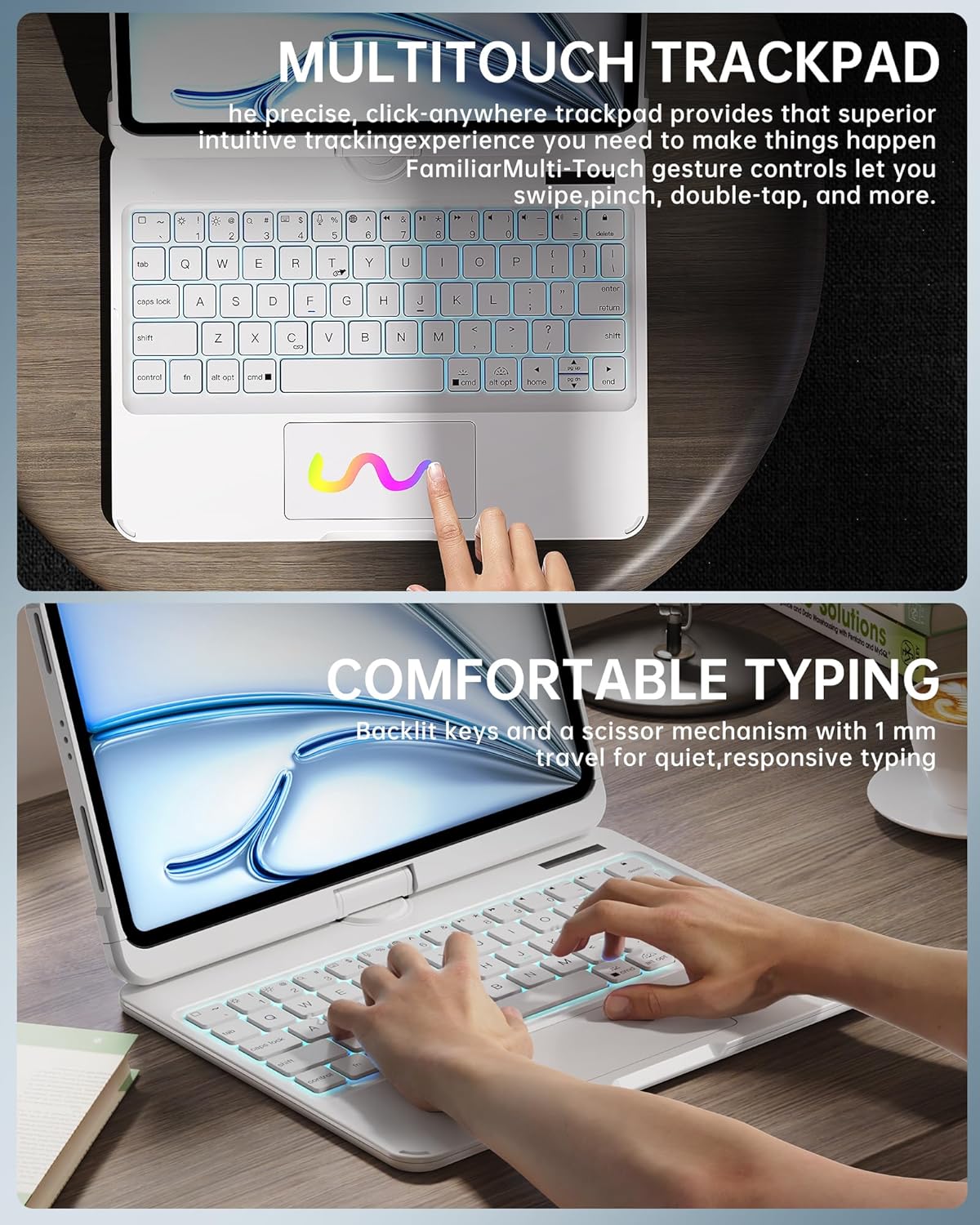 Intermerge Keyboard Case for iPad Air 13-inch (M4/ M3/ M2, 2026/2025/2024), 360° Rotating Multi-Touch Trackpad, 7-Color Backlit Keyboard,Compatible with iPad Pro 12.9-inch (3rd/4th/5th/6th Gen) White