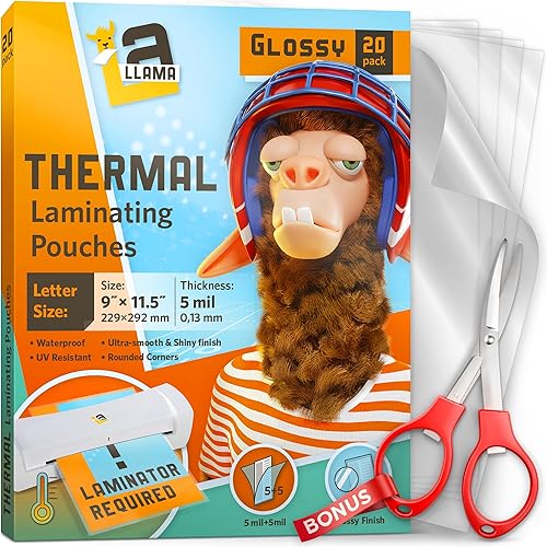Thermal Laminating Pouches, 9 x 11.5 Inches, 5 Mil Thick, 20 Pack, Suited for Letter Size Laminating Sheets 8.5 x 11