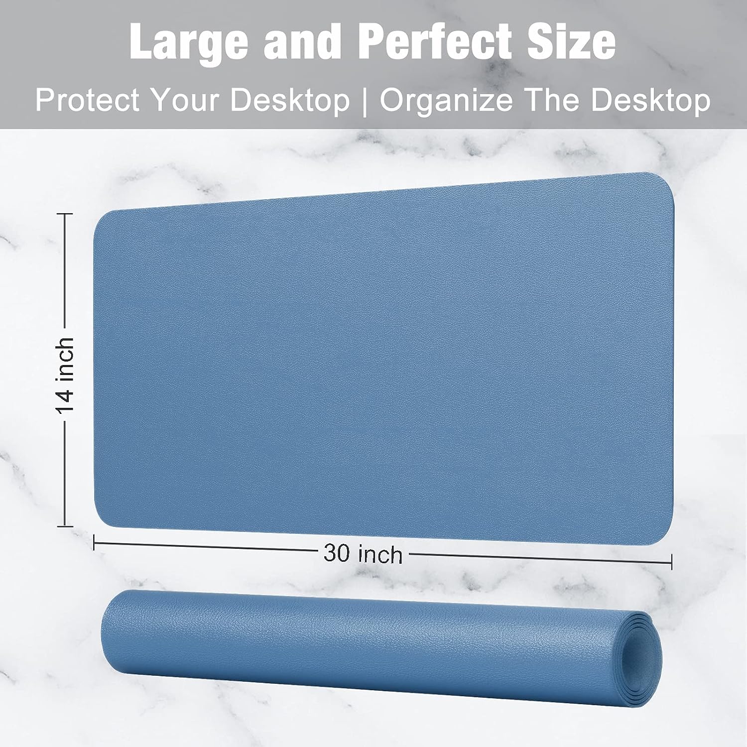 Hsurbtra Desk Pad, 30" x 14" PU Leather Desk Mat, XL Extended Mouse Pad, Waterproof Desktop Blotter Protector, Non-Slip Ultra Thin Large Laptop Keyboard Writing Mat for Office Home, Dark Blue - 3