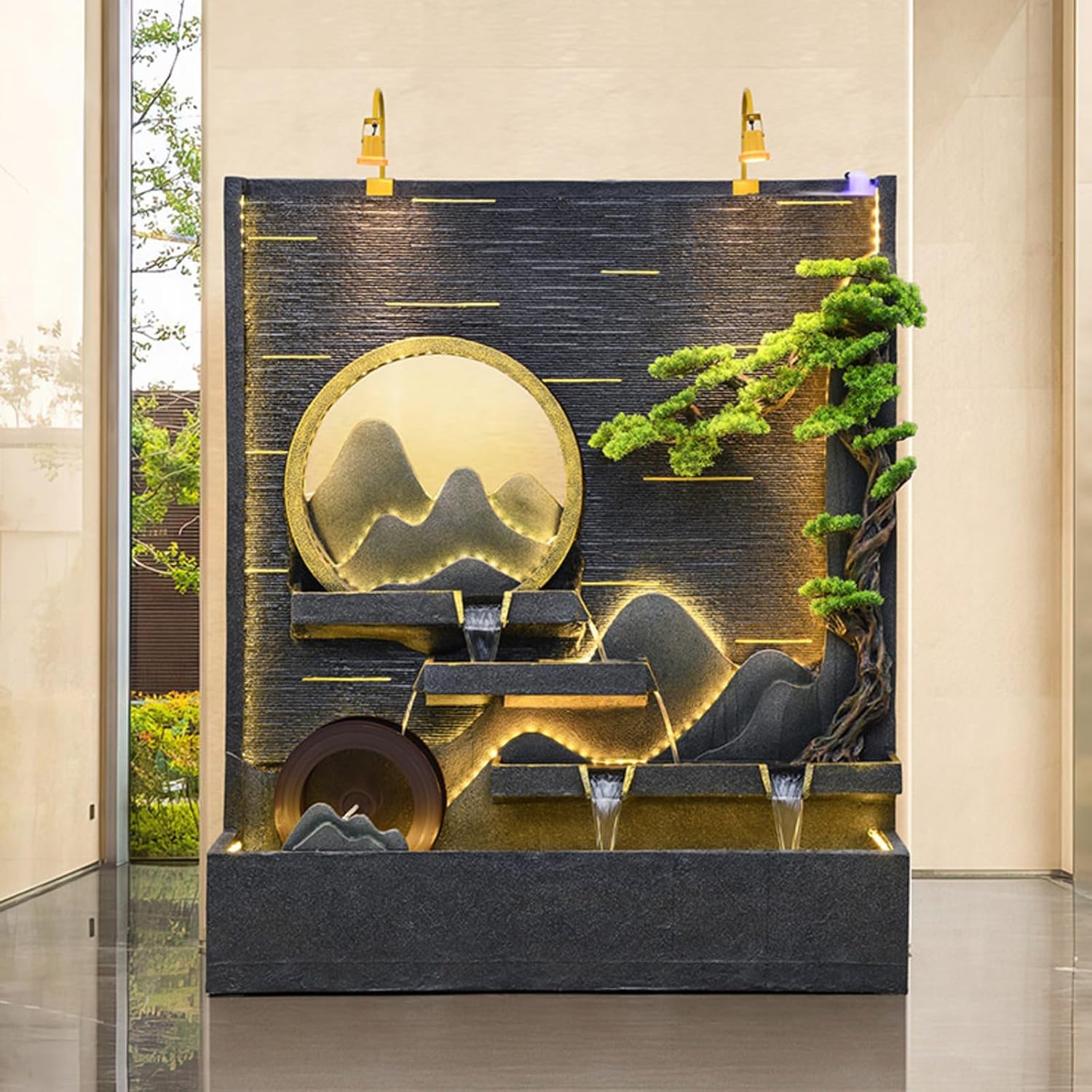 6.7Ft Modular Outdoor Fountain for LED Lights | Multiple Styles | Durable Cement Construction | Customizable Combinations Housewarming,Backyard,Entryway,Villa,Mansions Decor Lobby Decor(#A)