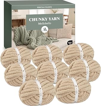 Jumbo Chunky Yarn for Hand Knitting - Super Thick Chenille Chunky Yarn for Crocheting - Extra Soft Bulky Fluffy Blanket Big Yarn 8 Jumbo Pack (27yds,8 oz Each Skein) Khaki