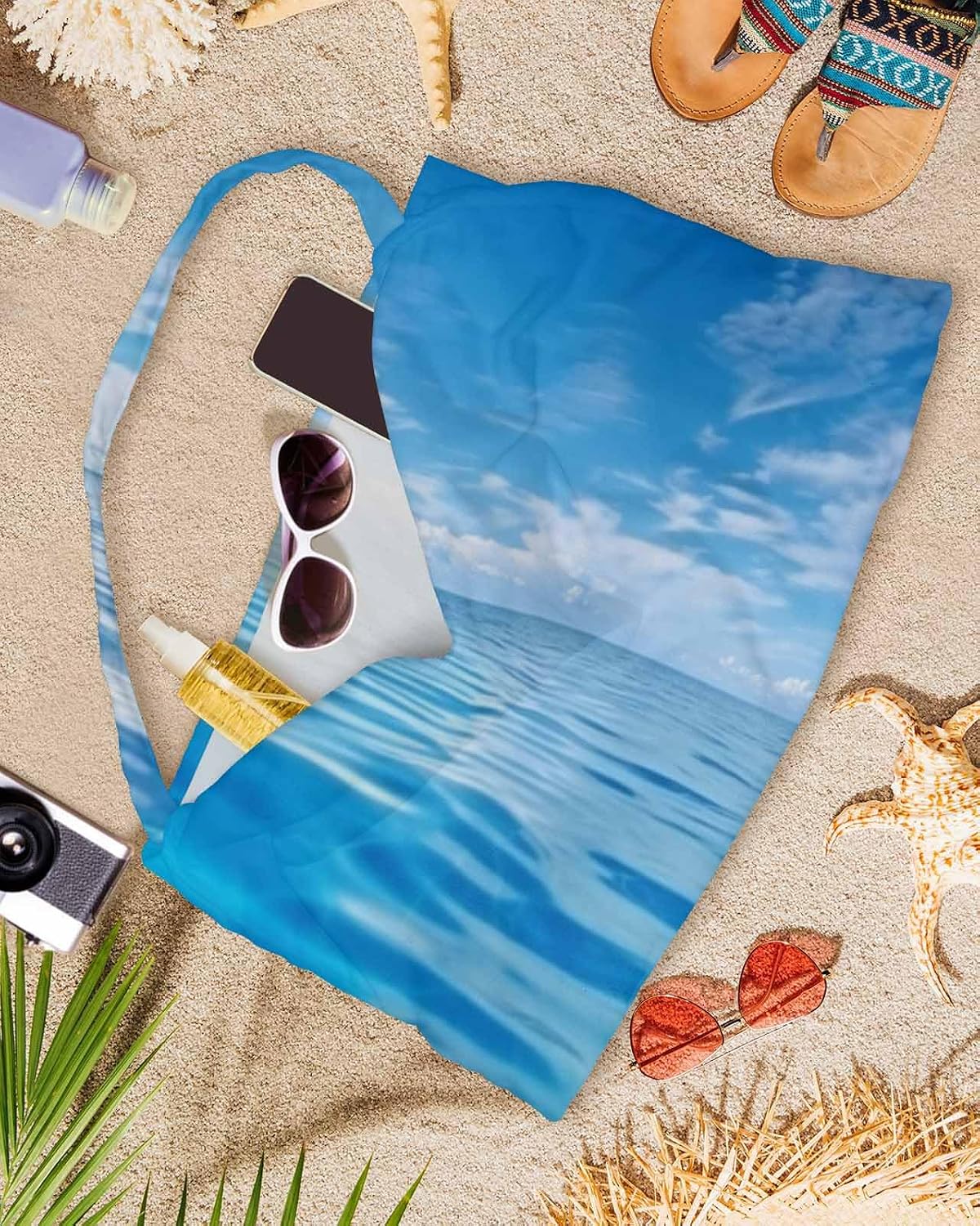 Blue Summer Beach Beach Lounge Chair Towel Cover, Soft Chaise Lounge Towel with Side Pockets Patio Pool Chairs Cover for Beach/Pool Sunbathing 29x85 Seaside Ocean Coastal Nautical
