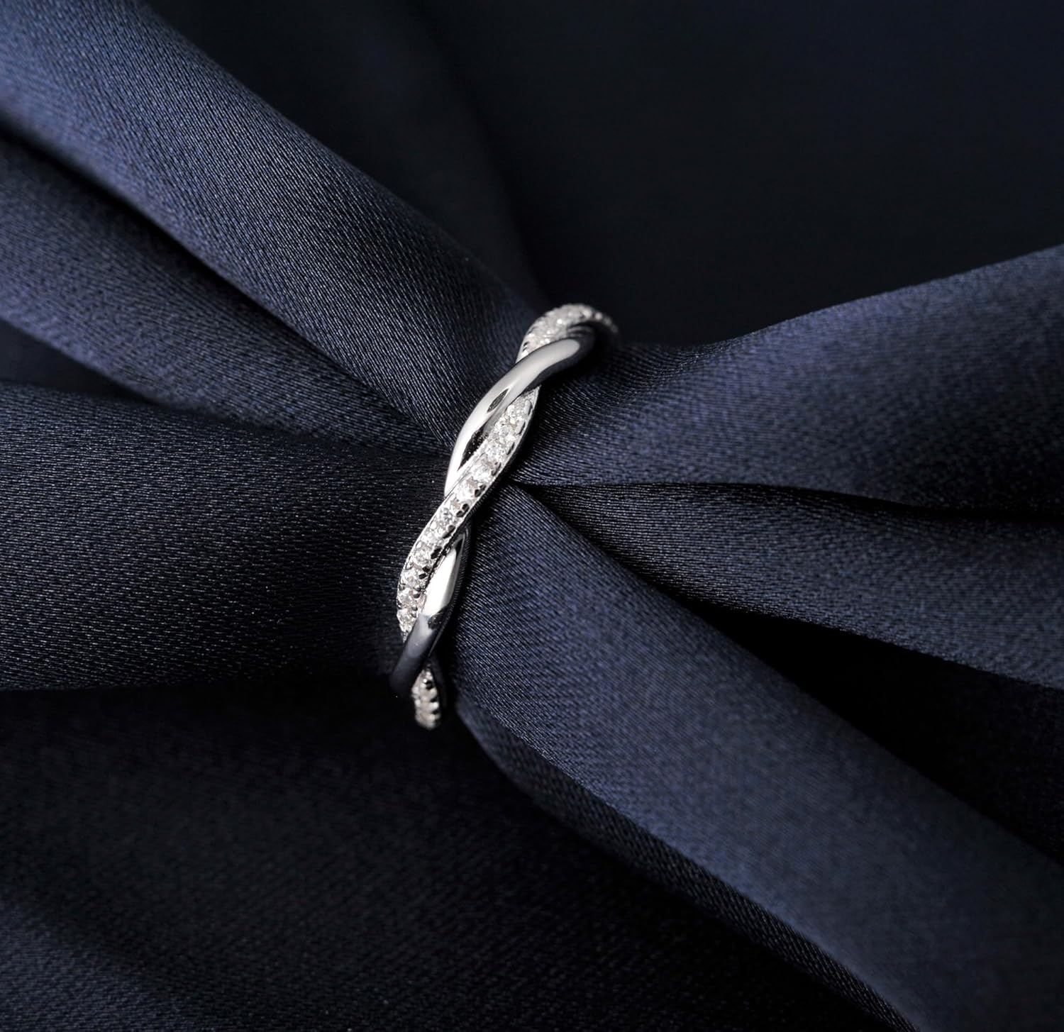 Love Rope Infinity Petite Twisted Vine Cubic Zirconia Eternity Band Ring For Women 925 Sterling Silver, Simulated Diamond 14k White Gold Plated CZ Stackable Rings For Her, Wedding Anniversary - Image 3