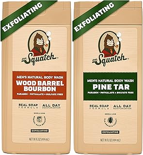 Dr. Squatch NEW Body Wash for Men with Nourishing, Natural Ingredients | No Paraben, Phthalate, Sulfate | All Day Moisture | Long Lasting Scent | Wood Barrel Bourbon & Pine Tar (14 oz, 2-Pack)