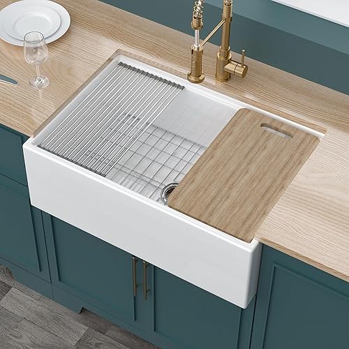 Miuara Fregadero con estación de trabajo de 30 x 20 pulgadas, fregadero de granja, fregadero de cocina de granja, fregadero de cocina empotrado,