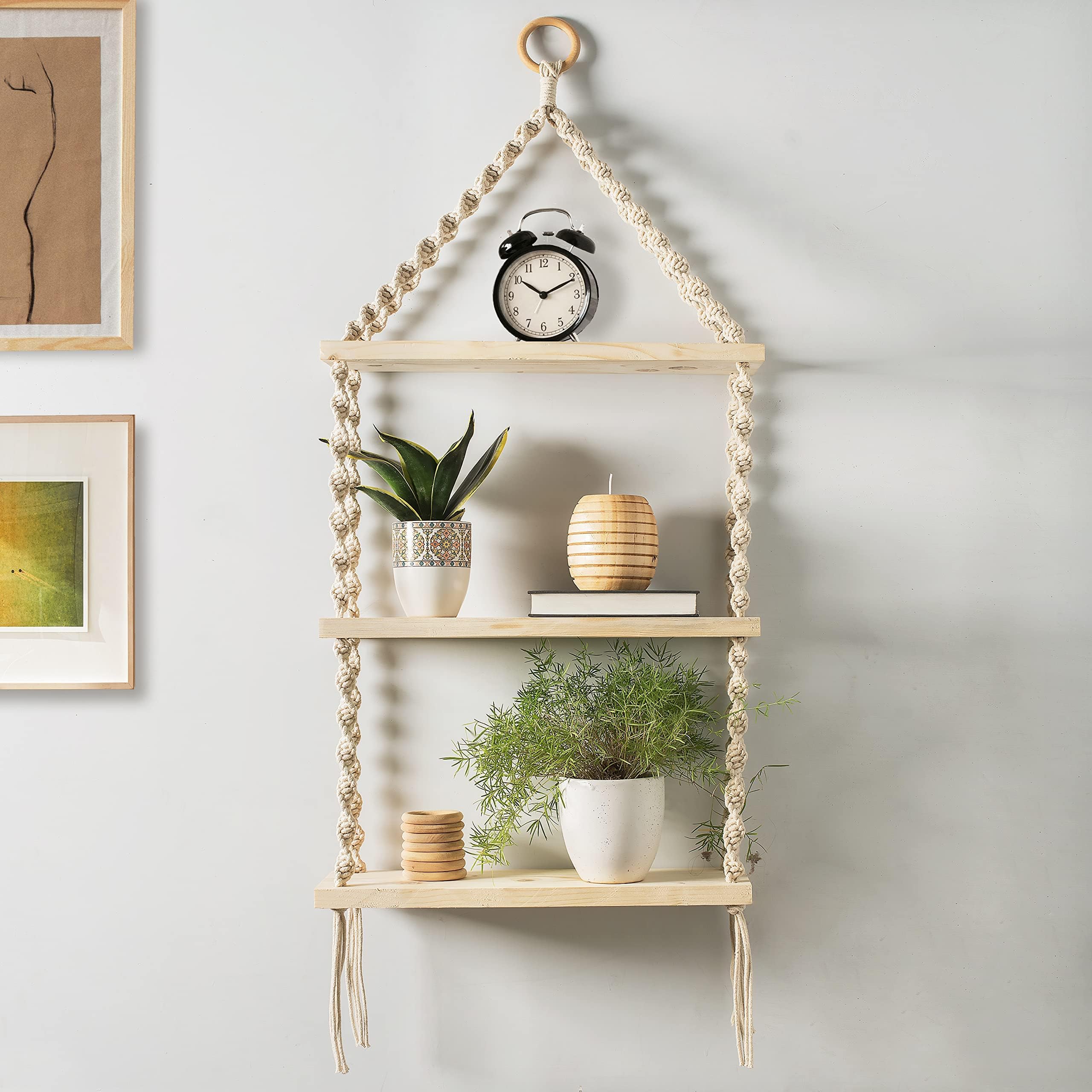 Decazone Floating Shelves for Wall Storage Set of 3,MDF Board Bookshelves for Living Room,Bedroom,Kitchen,Office Sturdy Wall-Mounted Display,Bookcase,Dรฉcor (Handmade 3 Tier,12D x 40W x 105H cm),Beige