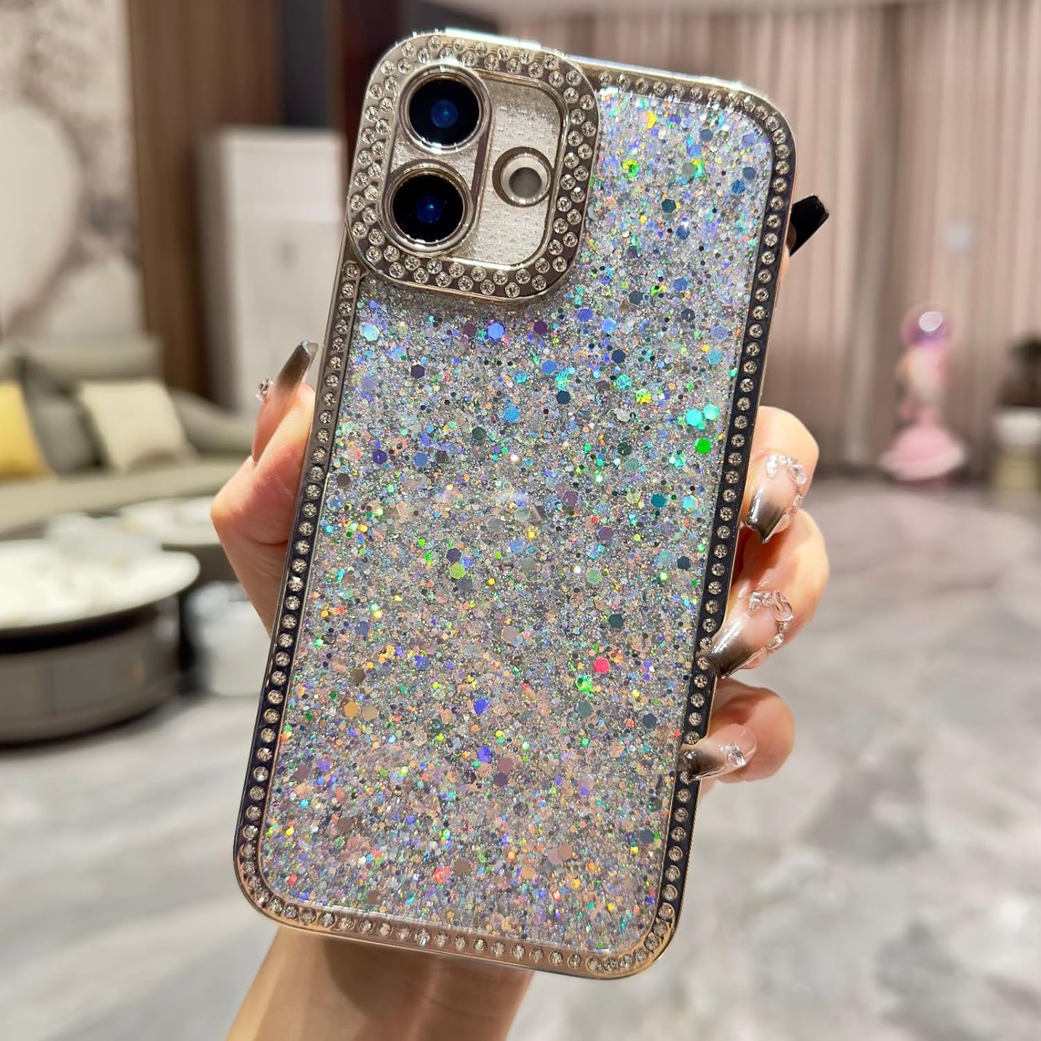 Glitter Bling Case for iPhone 16 Plus, Cute Luxury Sparkly Shiny Crystal Diamond Rhinestones Sequin with Camera Protector Soft TPU Bumper Shockproof Women Girls Case for iPhone 16 Plus,Silver - Image 3