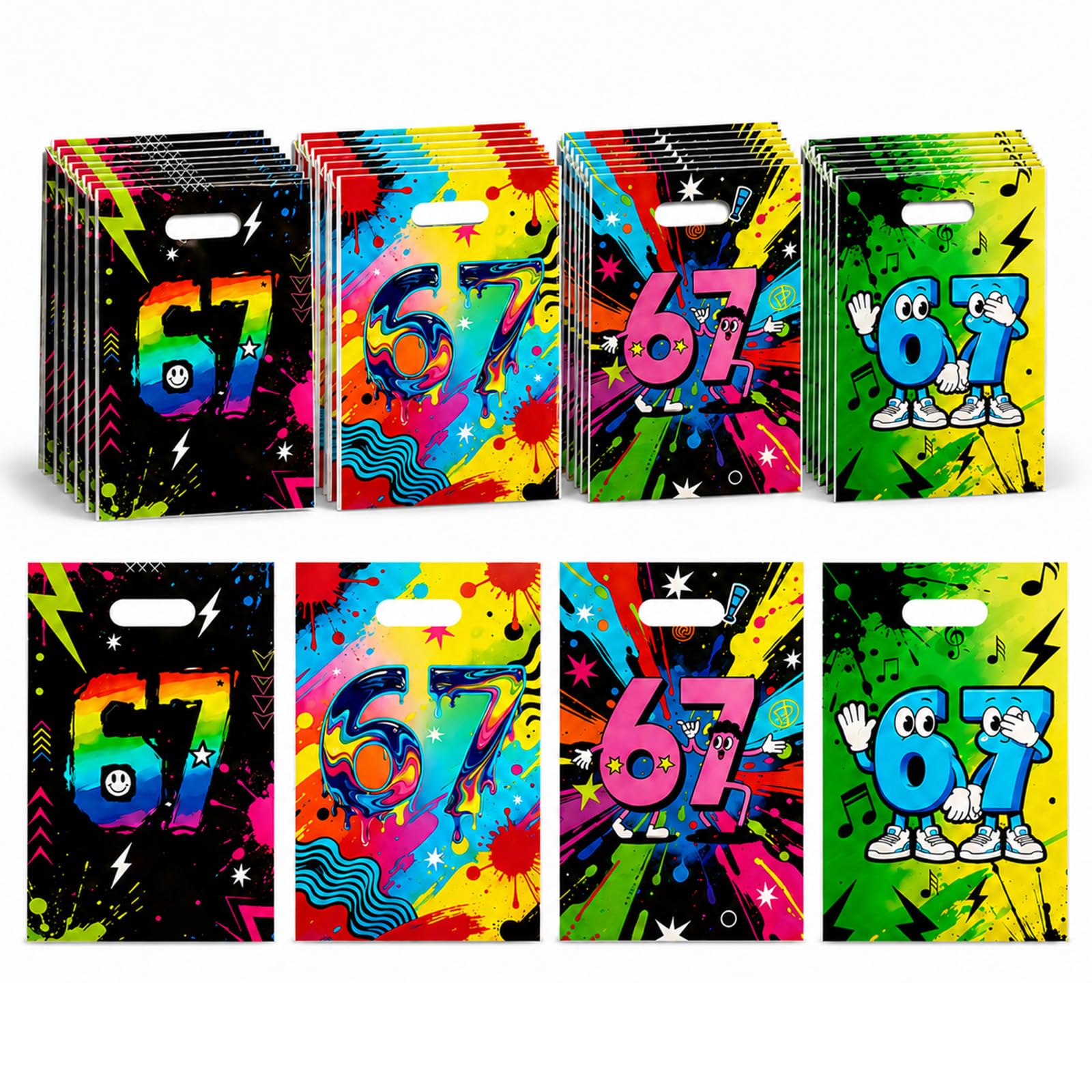 50 Pcs 67 Gift Bags, Six Seven Paper Party Bags, Kids Sweet & Goodie Pouch with Handles, Funny 6 7 Birthday Decorations for Kids Party Small Gift Bag, Celebrations, Birthday, 6.5×9.84 Inch
