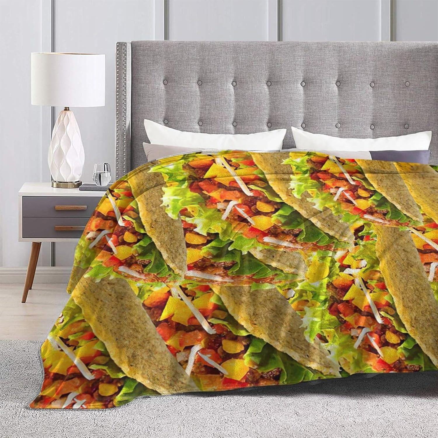 Taco Tuesday Throw Blankets - Fleece Cozy Throws, Warm Soft Fuzzy Plush Mexican Food Print Blanket for Sofa Bed Gifts for Taco Lovers Kids Men Women 80"x60"