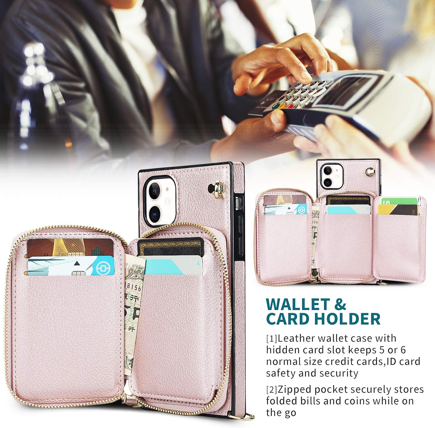 Asuwish Phone Case for iPhone 11 6.1 Wallet Cover with Screen Protector and Zipper Card Holder Slot Stand Leather Flip Cell Accessories iphone11case iPhone11 i Phone11 11s XI 11R Women Men Rose Gold