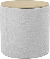 HomePop Light Gray Textured Woven Storage Ottoman with Wood Top - Modern Living Room Furniture