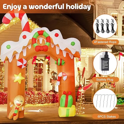 Miniatura 5 de DearSun Arco inflable de Navidad de 10 pies de alto con luces LED integradas, decoración inflable de Navidad al aire libre, decoración grande de