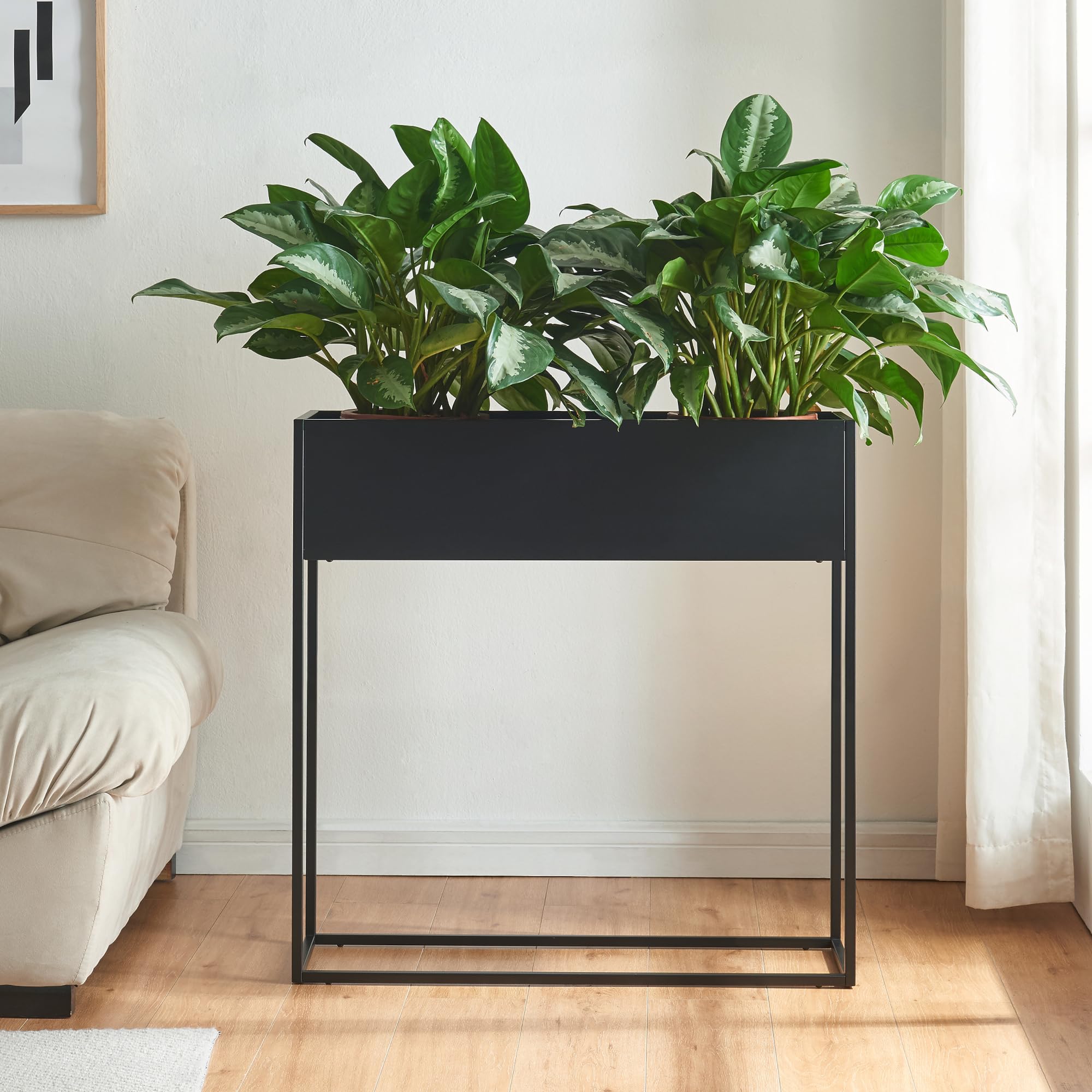 [en.casa] Porte-Plantes Surélevé avec Bac à Fleurs Support de Plantes Jardinière Intérieur et Extérieur Design Intemporel Stable Épuré pour Salon Terasse Balcon Acier 80 x 80 x 25 cm Noir