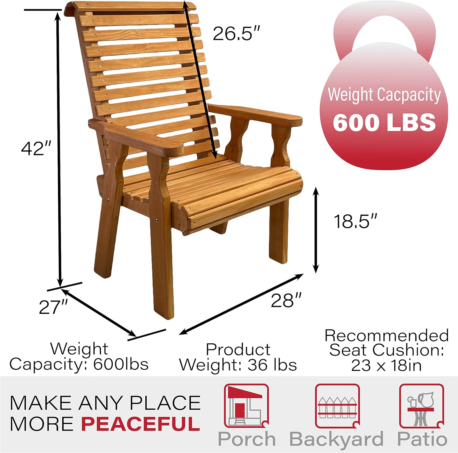 Amish Casual Heavy Duty 600 Lb Roll Back High Back Treated Patio Chair (Cedar Stain)