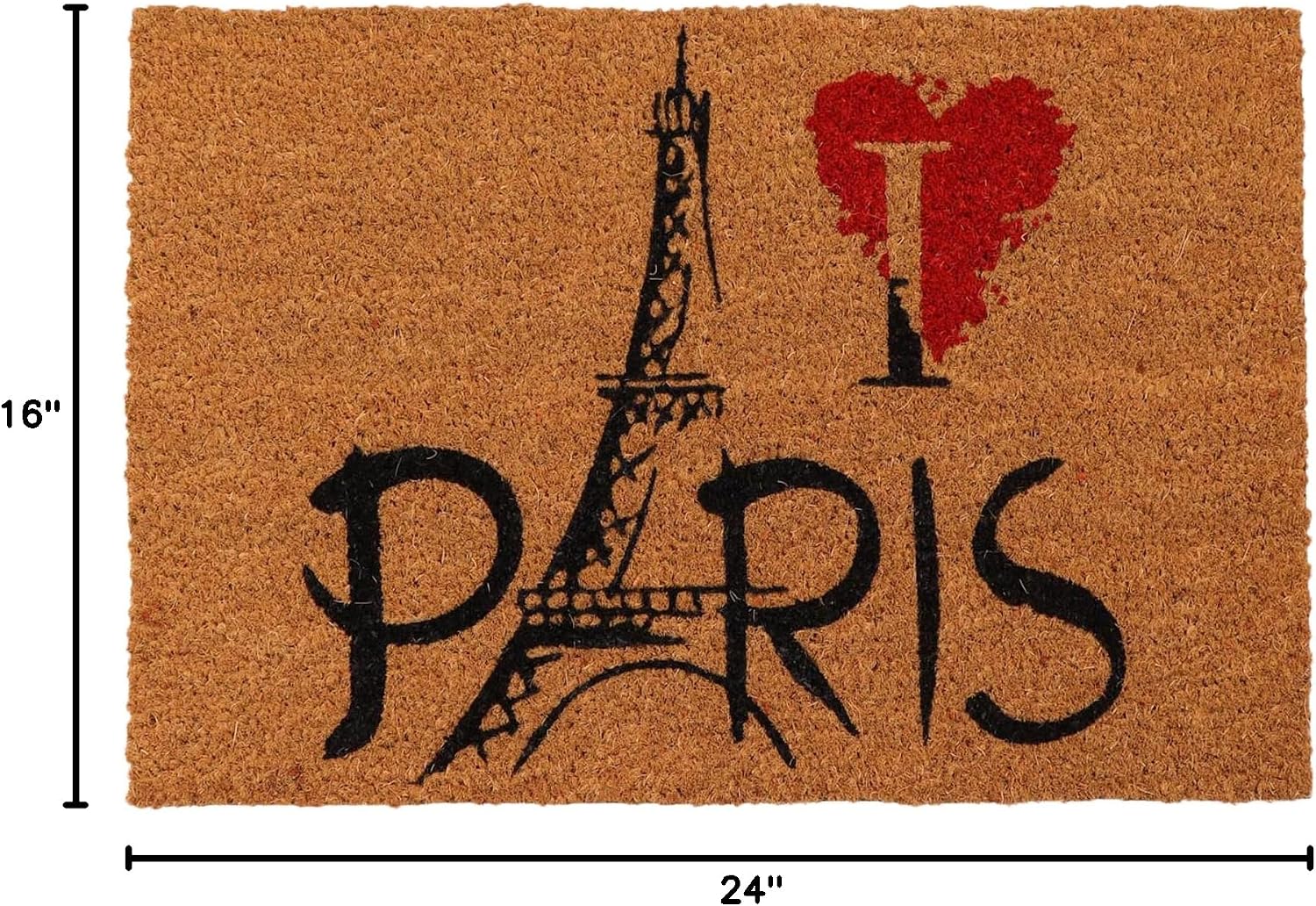 EVIDECO French Home Goods Sheltered Coconut Door Mat Printed Paris Eiffel 24x16 Natural