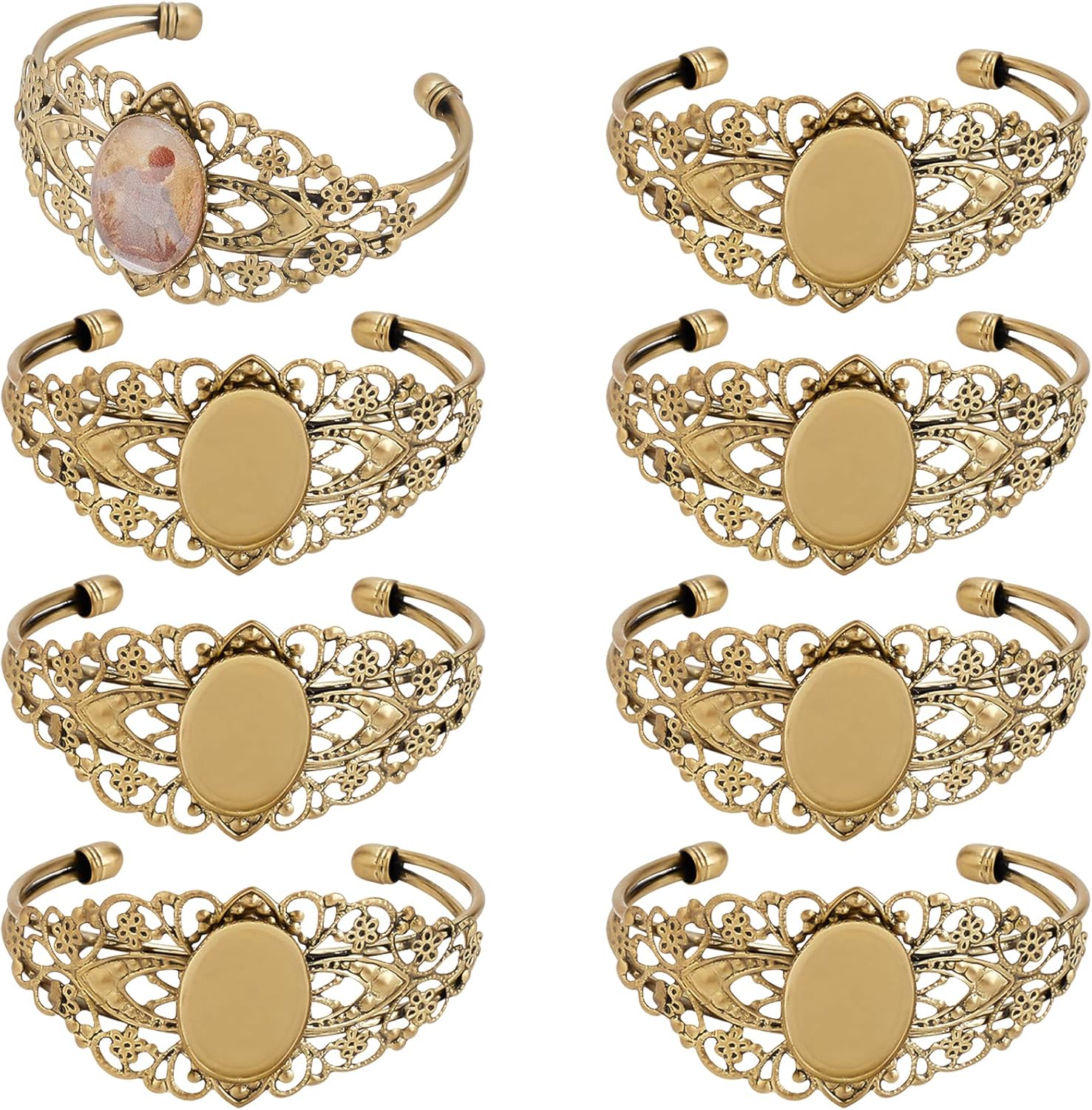 SUNNYCLUE 8Pcs Cabochon Bracelet Blanks Bezel Cuff Bracelet Blank Bangle Bracelets Base Filigree Blanks for Jewelry Making Frame Cabochons Trays Bezel Tray Vintage Style Antique Bronze Adult Women…