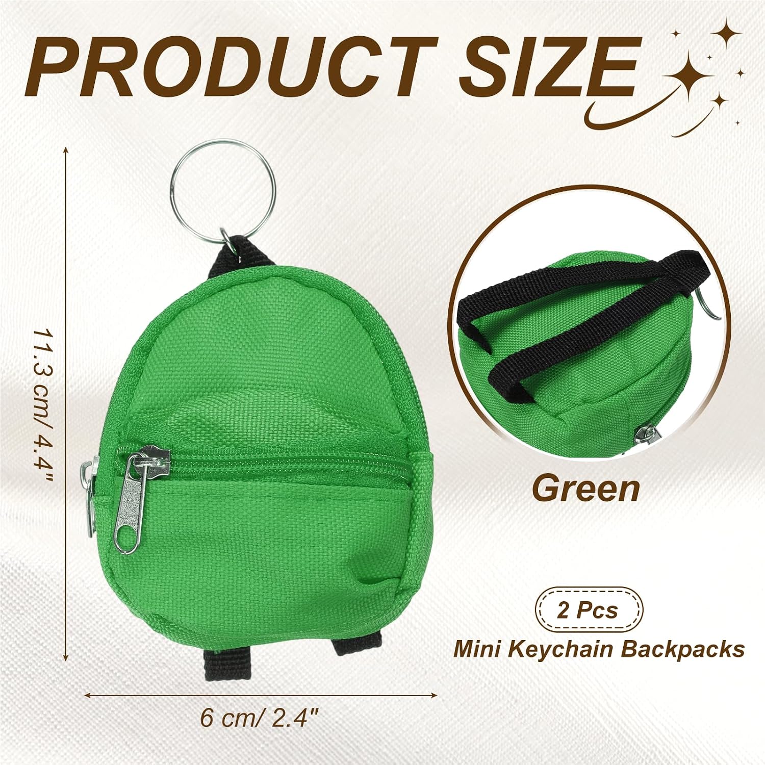 uxcell 2Pcs Mini Keychain Backpacks,4.4"x2.4" Canvas Coin Purse,Green image 2