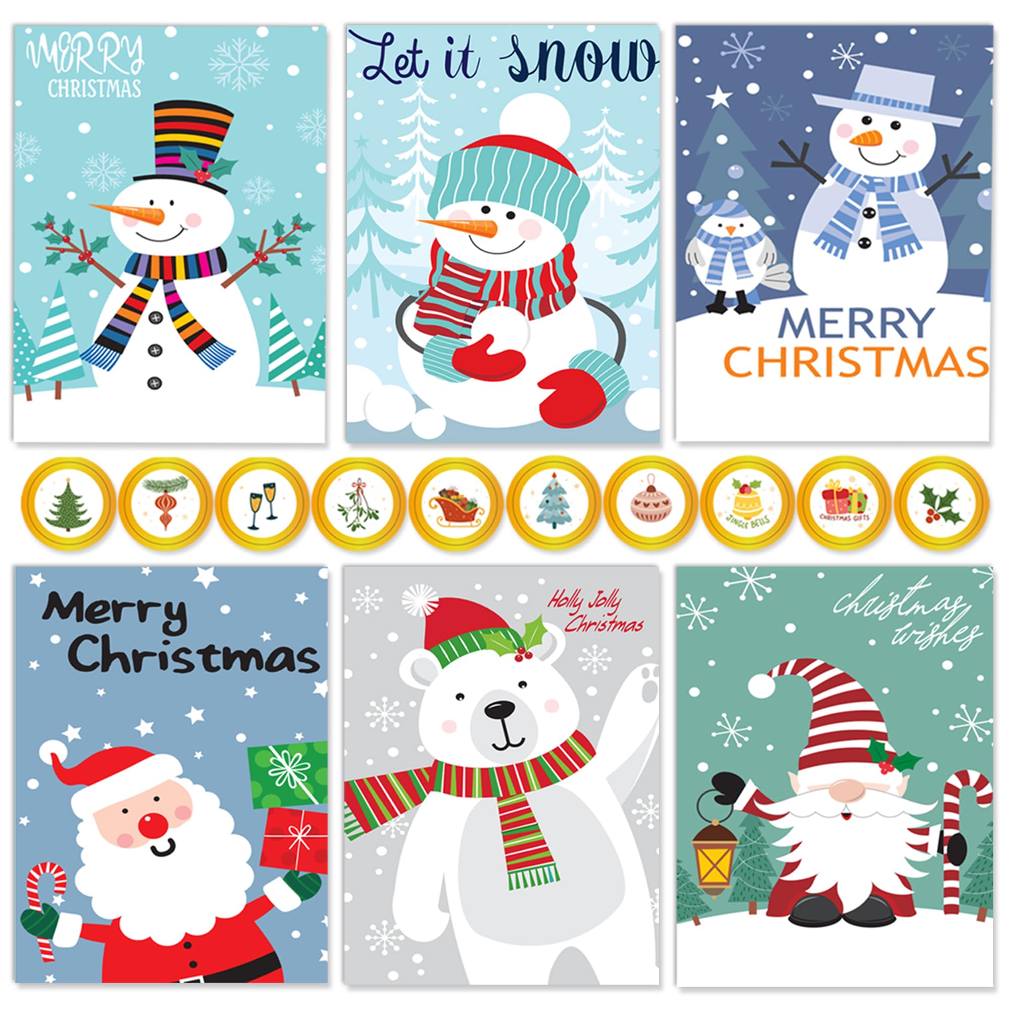 windrio 24 Pack Merry Christmas Cards Bulk with Envelopes & Stickers, Blank Holiday Greeting Cards, 6 Assorted Designs, Bulk Greeting and New Year's