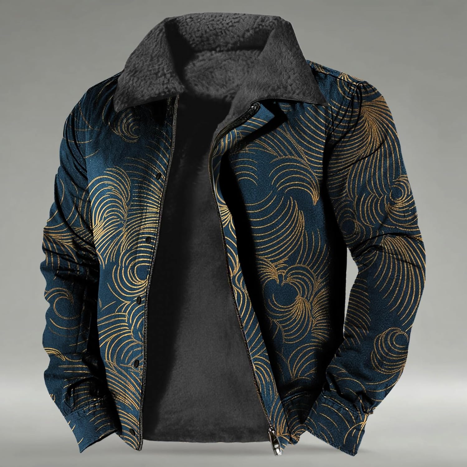 Fall Jackets For Men 2025 Western Long Sleeve Sherpa Fleece Zip Up Retro Ethnic Print Fashion Casual Warm Coats - Image 2