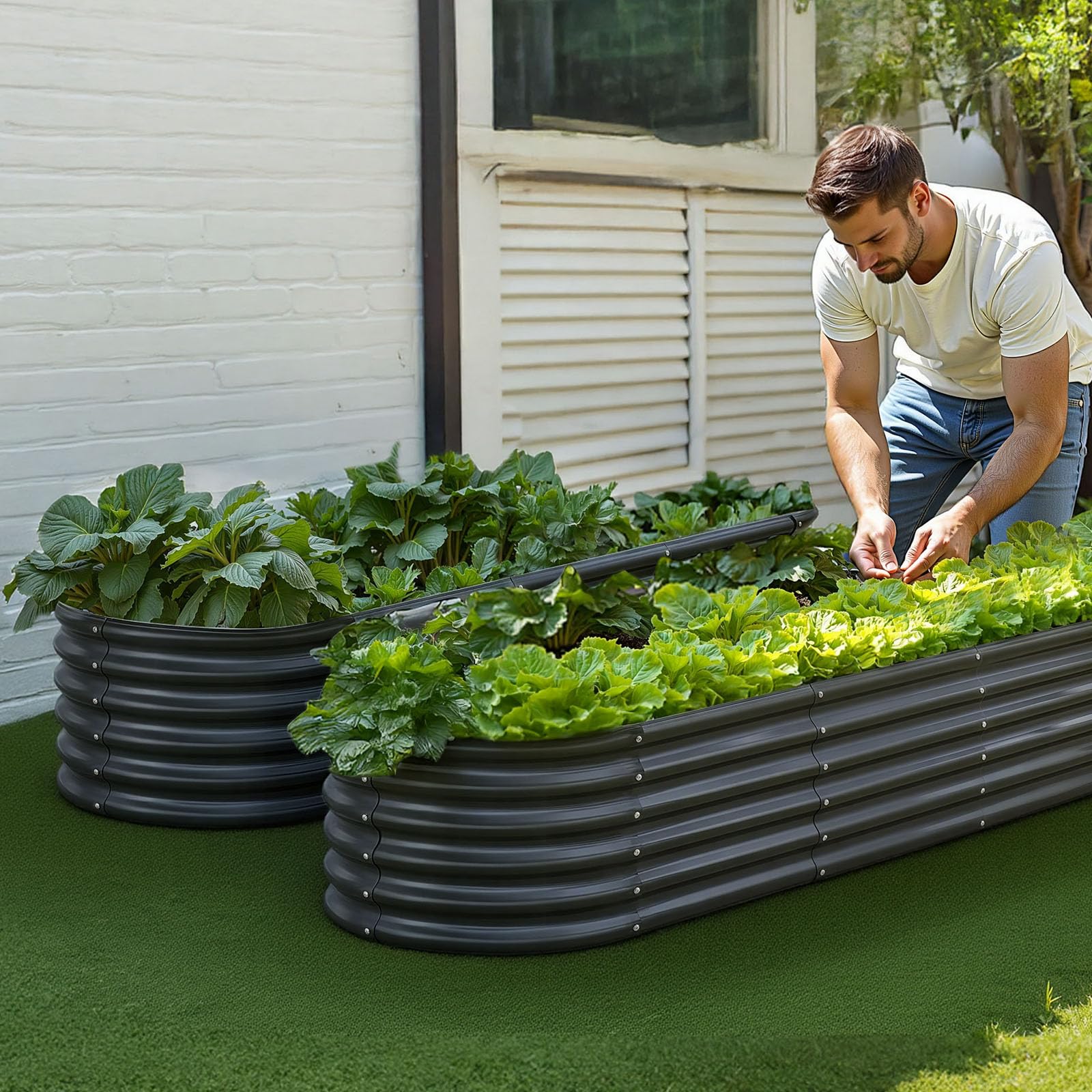 VEVOR Fioriera Rialzata da Giardino Esterno 2000 x 600 x 420 mm, Fioriera Ovale da Esterno, Design a Fondo Aperto, Grande Aiuola Rialzata per la Coltivazione di verdure, Piante Grasse, Grigio Scuro