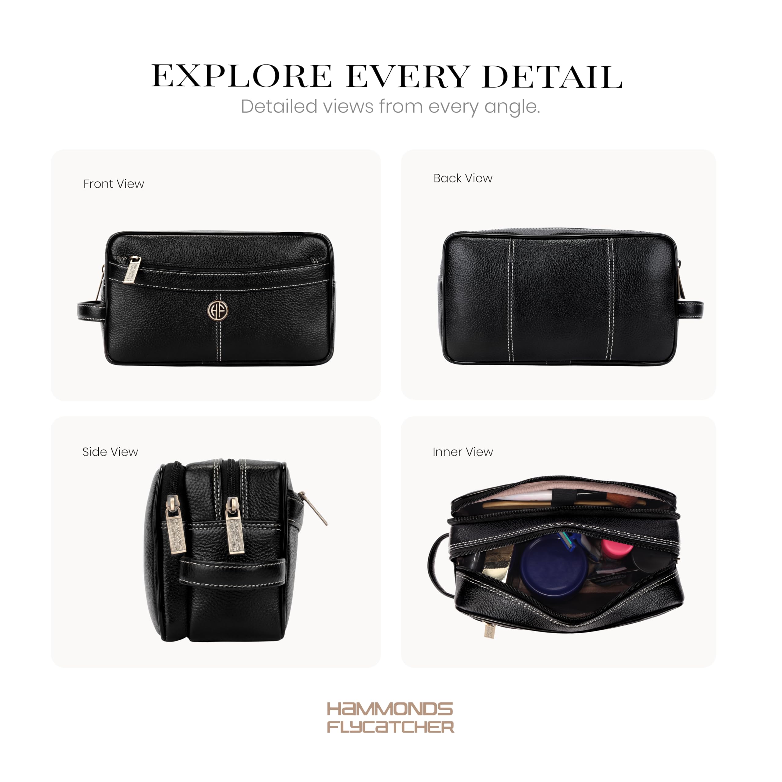 Hammonds Flycatcher Rasiertasche aus echtem Leder für Herren, Leder, Kulturbeutel, Reise-Kulturbeutel, Hygiene- und Pflege-Set, Organizer, tierversuchsfreies Leder und handgenähter Kosmetikkoffer.