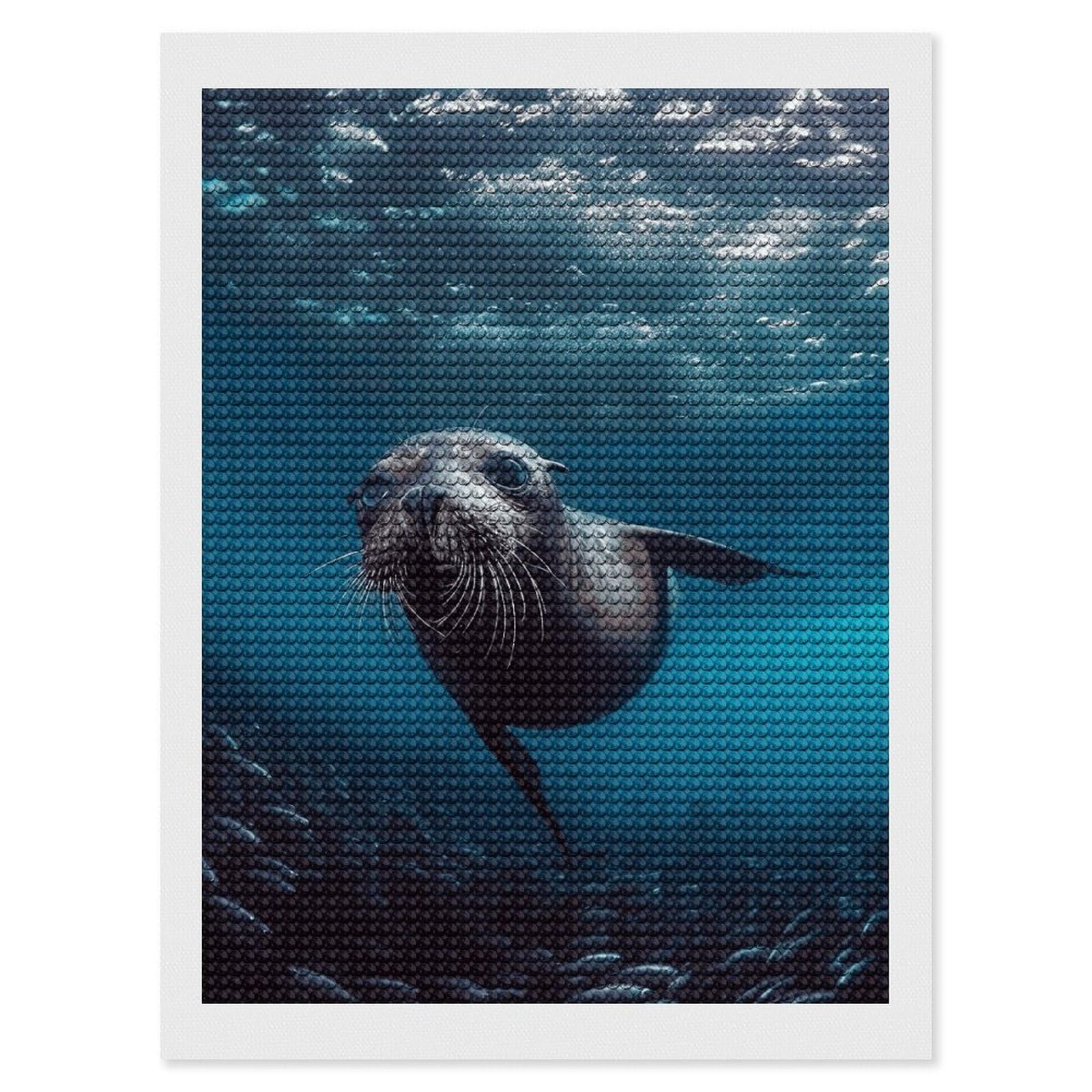DWVTSLH Underwater Sea Lion Diamond Painting Kits for Adults, Personalized Diamond Photo Art Full Drill, DIY 5D Diamond Art Painting Kits for Beginners, Home Wall Decor 12"x16"