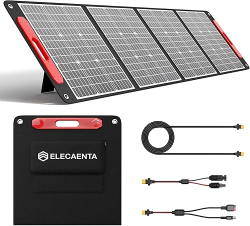 ELECAENTA Panel solar portátil de 200 W para estación de energía, 25% de alta eficiencia, ultraligero con soportes, cargador solar ETFE plegable de