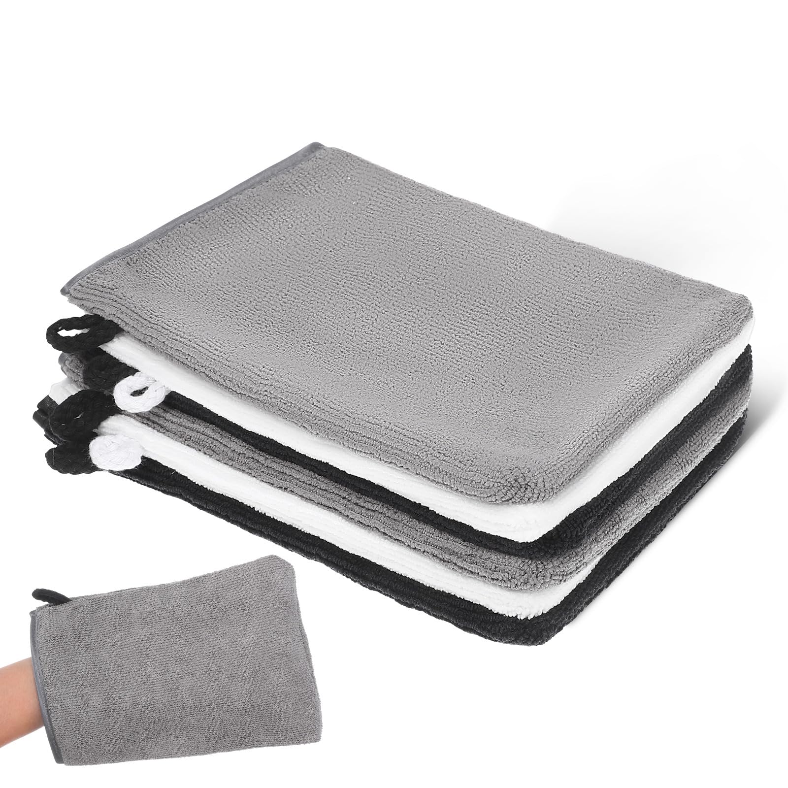 Duschhandschuhe mit Peelingeffekt 6 Stück aus Mikrofaser in Schwarz Weiß und Grau Badehandschuhe für Tägliche Gesichts und Körperpflege unter Dusche
