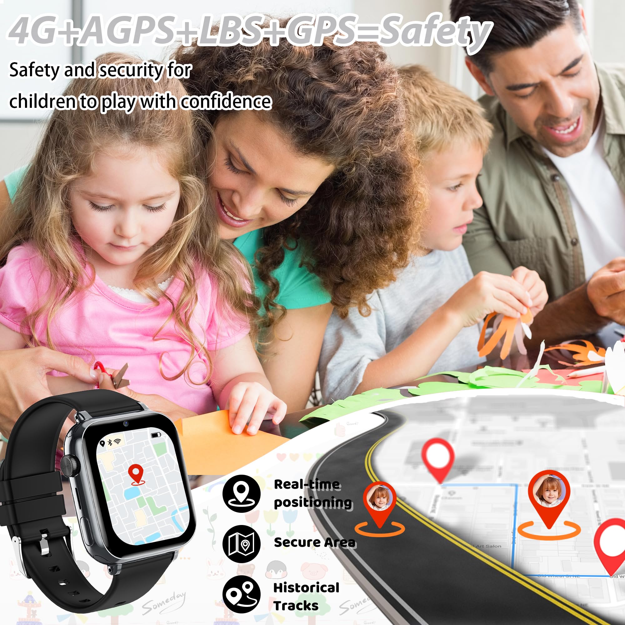 Smartwatch Bambini 4G GPS, Videochiamate, SOS, Voce Chat, Fotocamera Regali | posizione in tempo reale, chat familiare, modalità scuola, telefono, giochi, ip68, sveglia, compleanno ragazza ragazzo