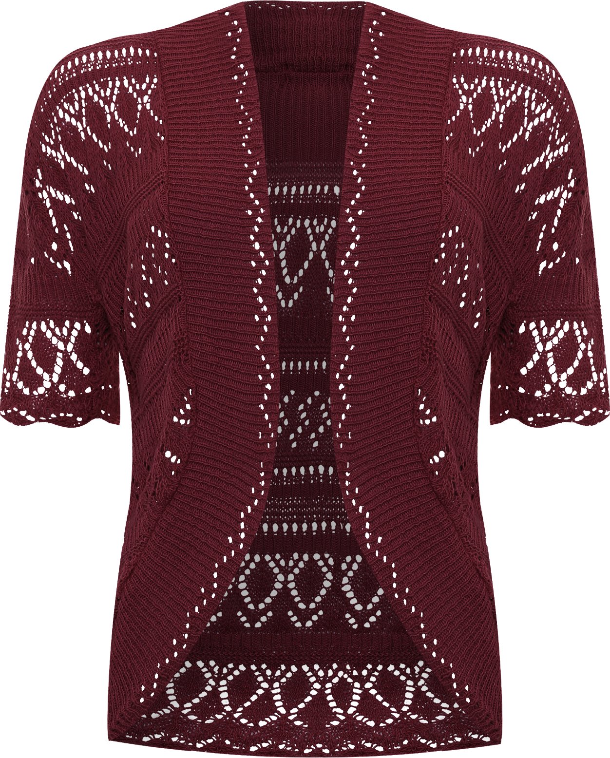 WearAll Plus Size Womens Crochet Knitted Short Sleeve Ladies Shrug Cardigan Top - Wine - 28-30