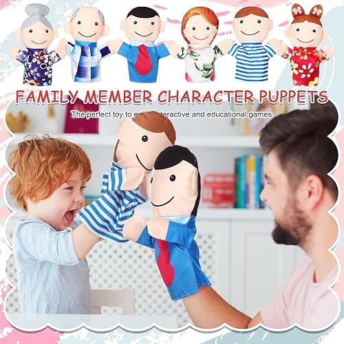 Miniatura 7 de 6 marionetas de mano de estilo familiar, títeres de felpa suave, para miembros de la familia, lindos juguetes de mano para profesores, padres,