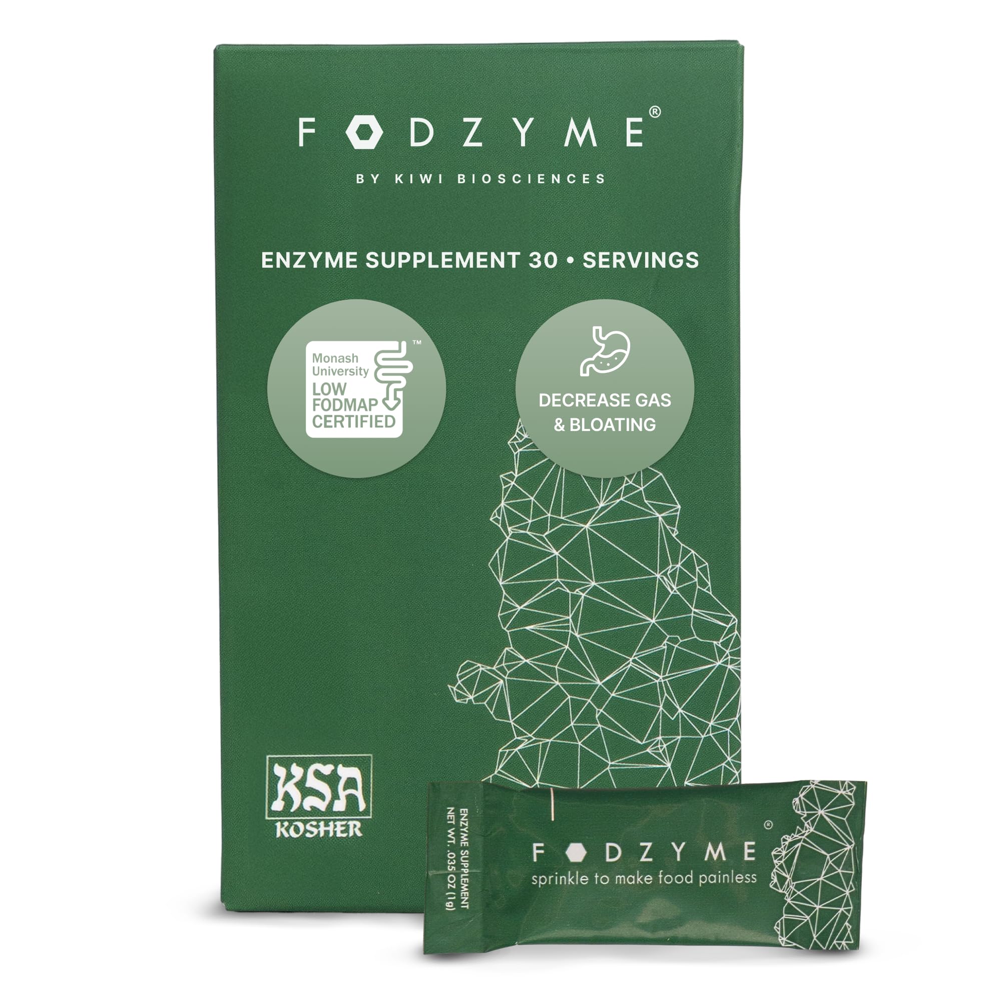 FODZYMEOn-The-Go Digestive Enzymes for Gut Health, Relief for Bloating, Gas, Constipation, Diarrhea, Abdominal Pain, Low FODMAP, 30 Dose