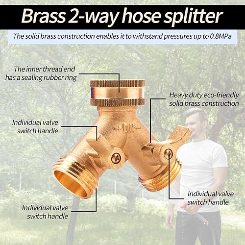Miniatura 4 de Divisor de manguera de jardín de latón, 2 adaptadores de extensión de manguera de jardín con conexión de manguera de jardín, conector rápido, 2