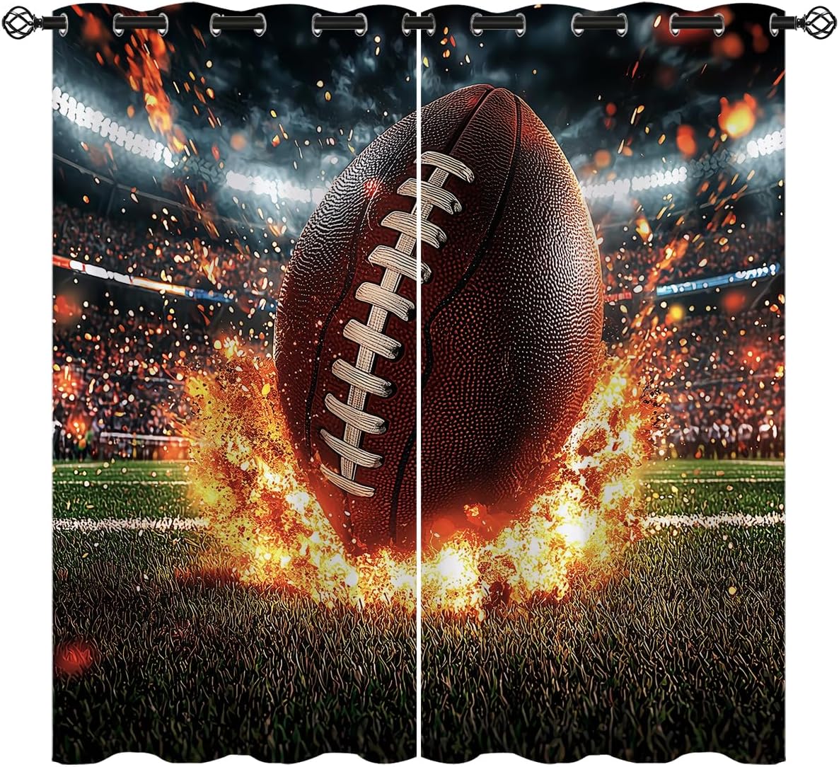 Football Sport Blackout Curtains for Girls Boy Home Decor, 3D Rugby Sports Game Field Grommet Thermal Insulated Drapes Darkening Window Curtain for Bedroom Living Room, 42 x 45 Inch
