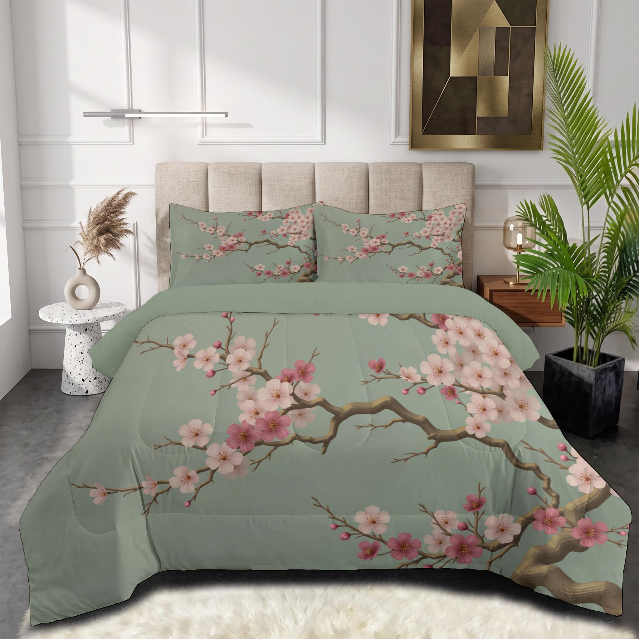 Edredón de verano ligero lavable a máquina de 140x200cm con estampado de cerezo en flor