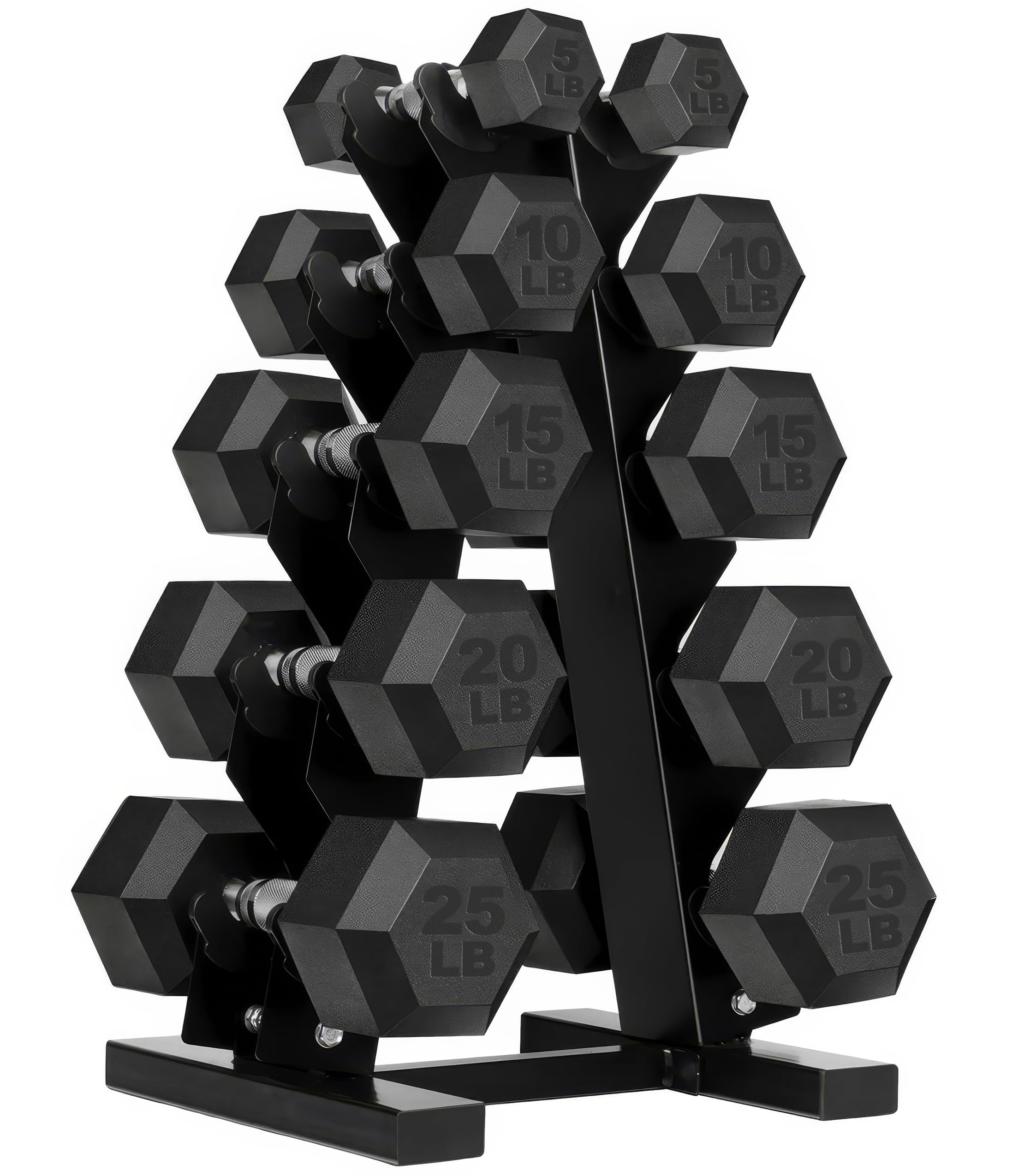 Sagler Weights Dumbbells Set with Rack - 150 lb Rubber-Coated Dumbbells for Easy Grip Durable Carbon for Strength