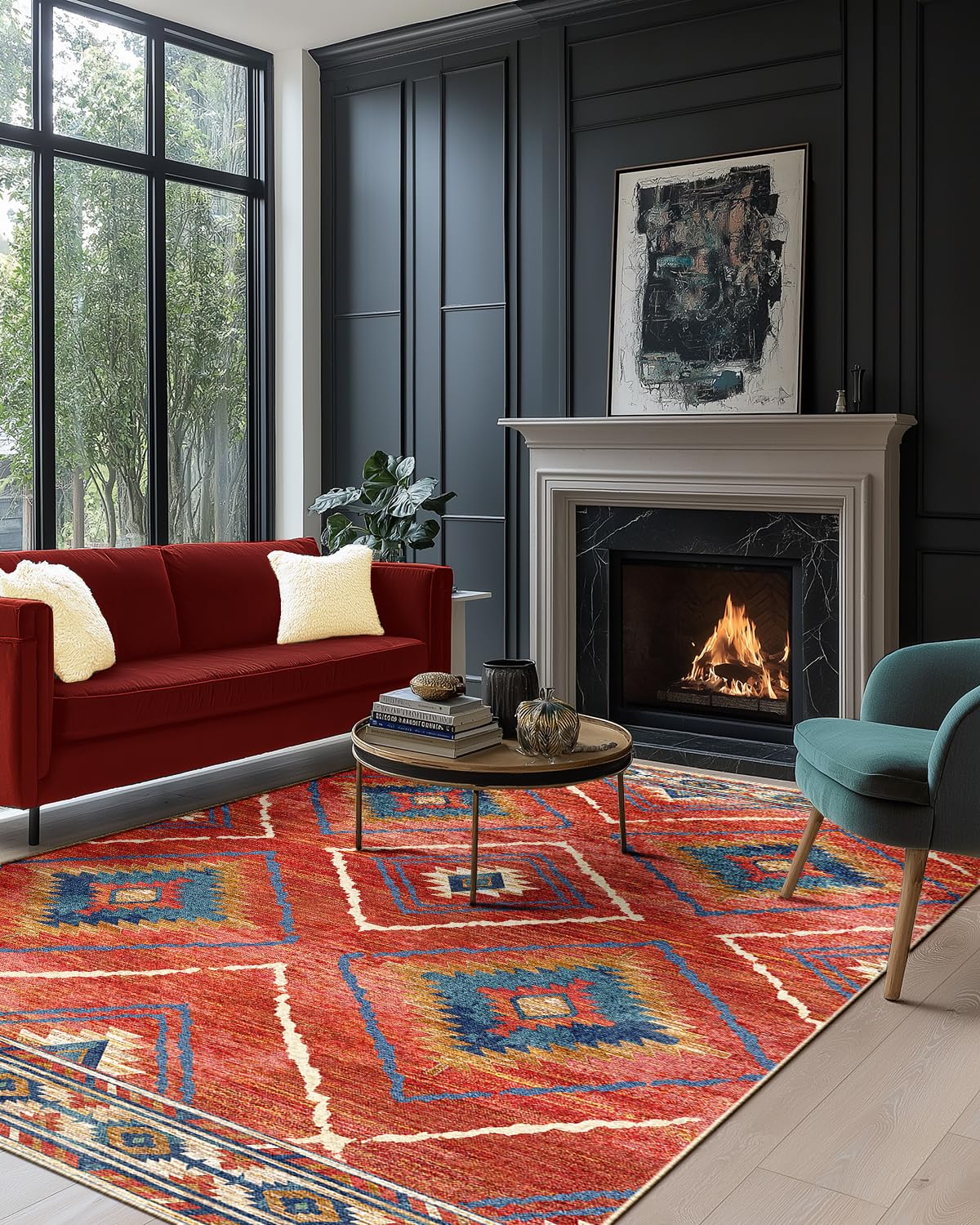 DEFYNEE Alfombra para salón 180 x 270 cm, Alfombra Antideslizante de Pelo Corto, Repelente al Agua, Lavable a máquina, para Pasillo, salón y Dormitorio, Rojo