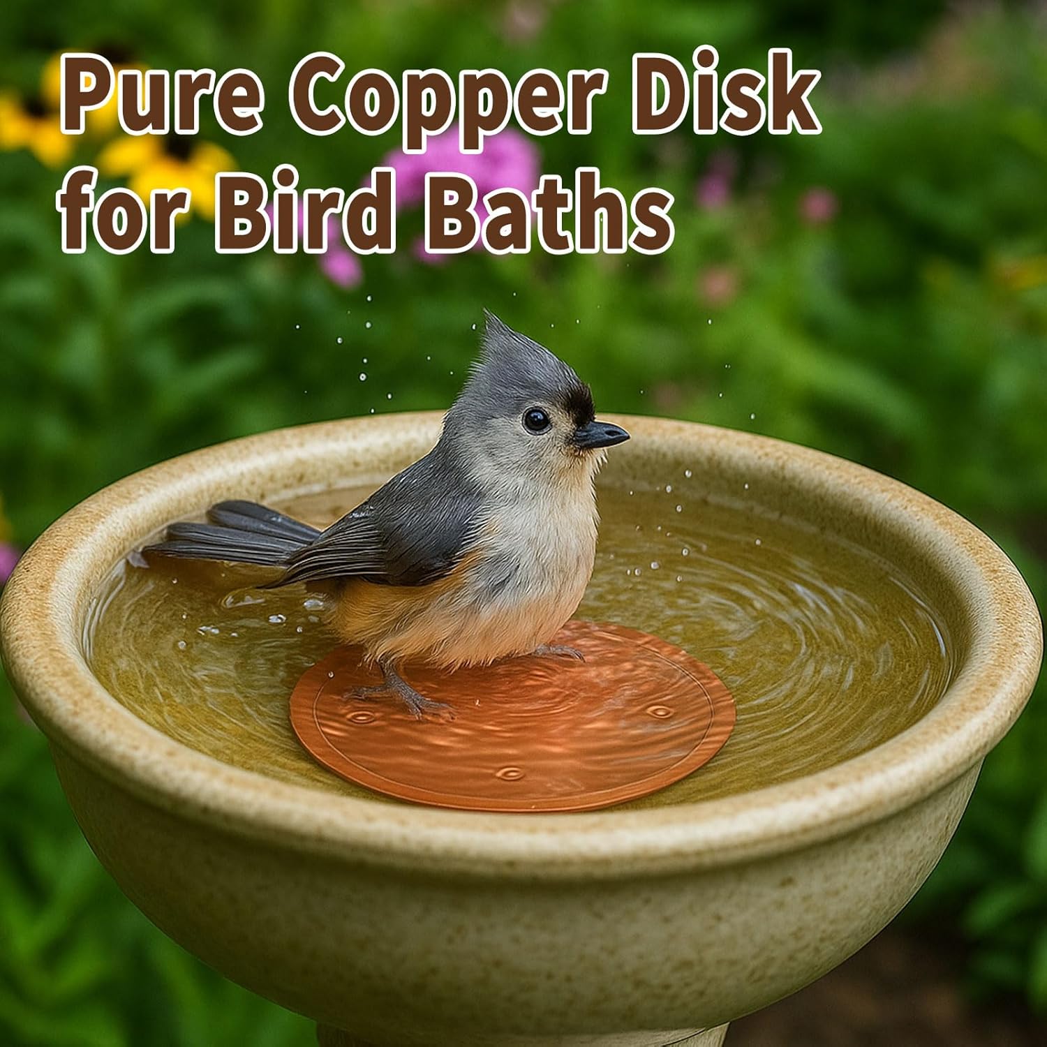 4 Pcs Bird Bath Copper Disk, 0.6mm Premium 99.99% Copper Insert with Raised Point, Fits Most Bird Baths for Outdoor Garden Backyard (4” Diameter)