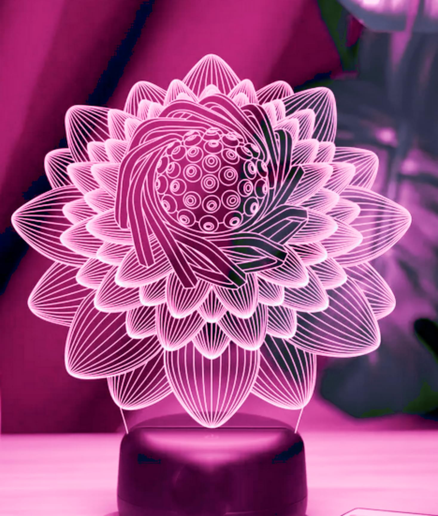 MYCWYFWR 3D Lotus Flower Night Light Optical Illusion Led Lamp