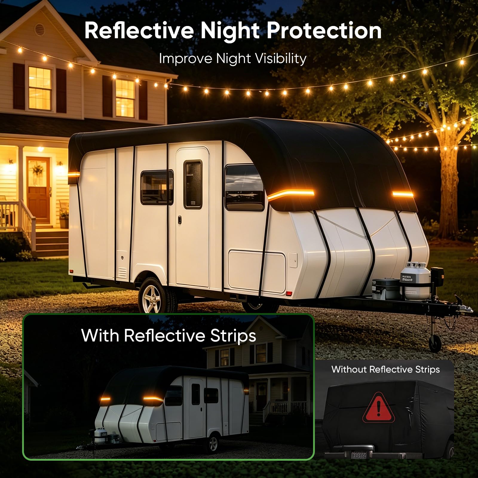 Telo di copertura per roulotte, 7,5 x 3 m, in tessuto Oxford 210D, impermeabile, protezione UV, per camper con 16 cinghie regolabili e strisce riflettenti, per campeggio e attività all'aperto