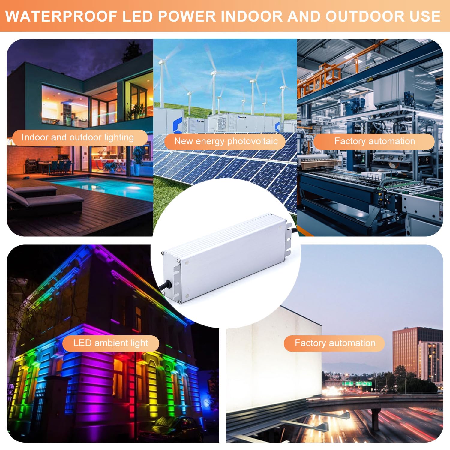 MedInnov HLG-150H-24A LED Power Supply, 24V 6.3A 150W, IP65 Waterproof, Constant Current & Voltage, Dimmable, Metal Housing, for Indoor/Outdoor Lighting, Industrial Applications