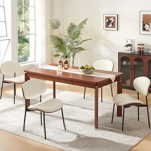 BedsPick Mid-Century - Juego de 4 sillas de comedor modernas tapizadas de piel sintética con respaldo de grano de nogal, sillas de cocina de madera