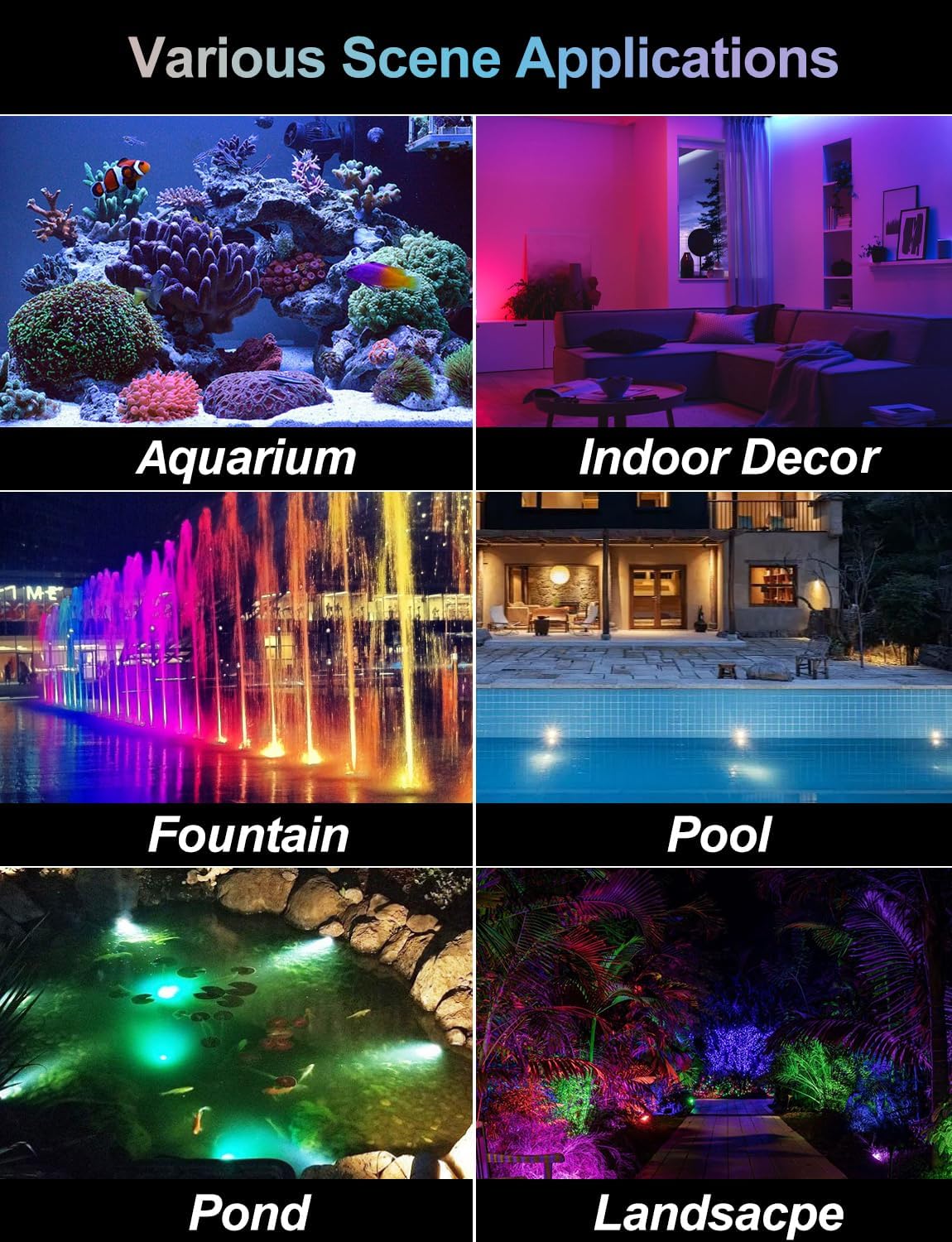 RGB Underwater Pond Lights, Super Bright LED Submersible Fountain Light Colored Landscape Spotlights, Bluetooth APP Control IP68 Waterproof for Fish Aquarium Tank Garden Yard Pool (Set of 6)